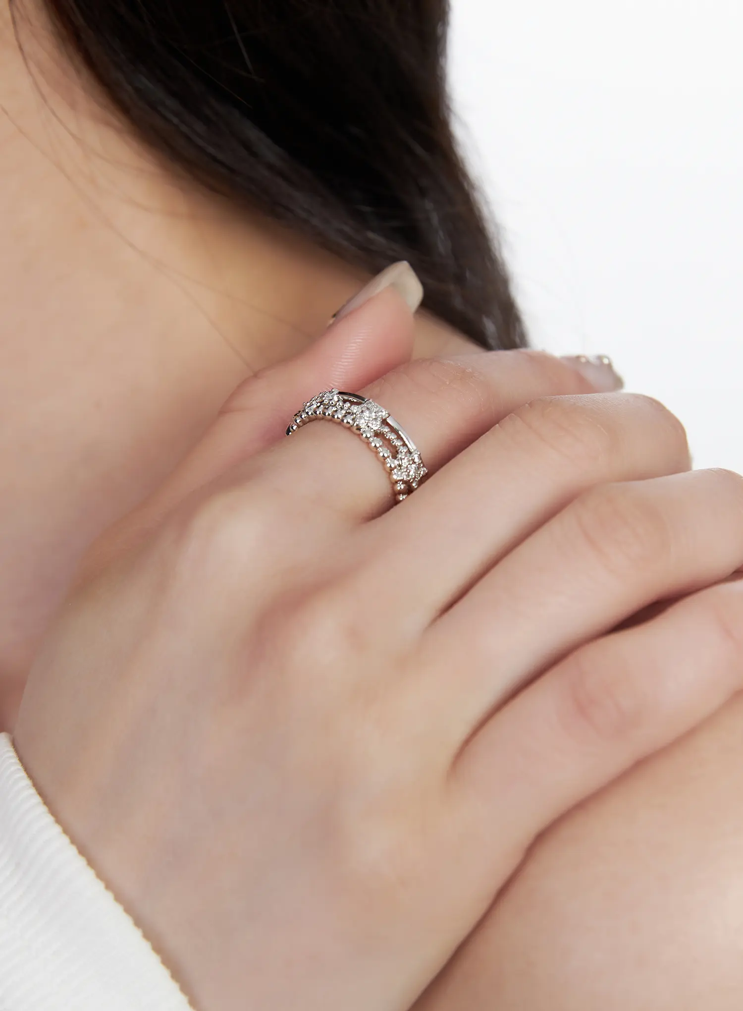 Adjustable Triple Row Star Ring CF525