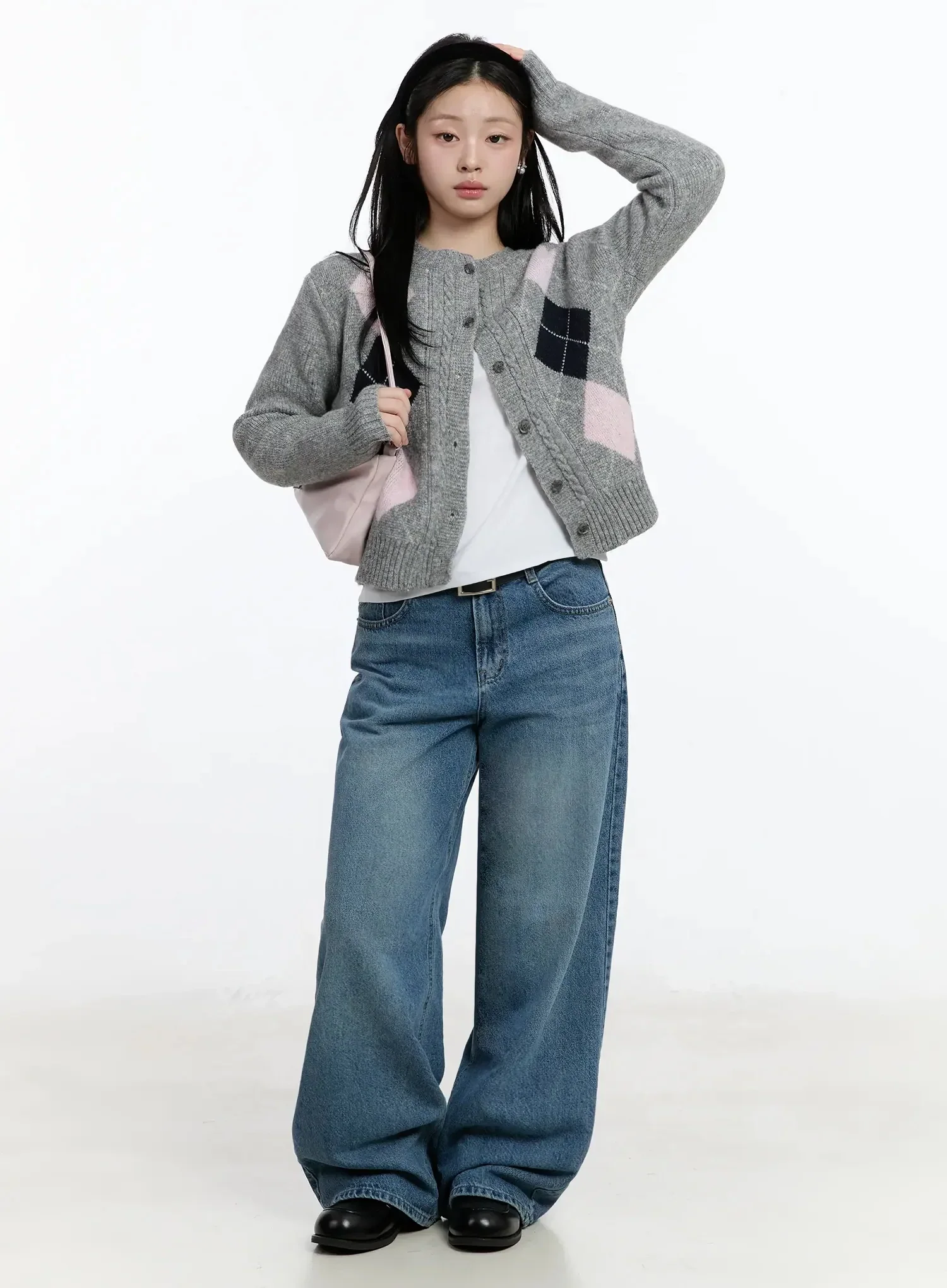 Argyle Pattern Knit Cardigan IM519 - Image 5