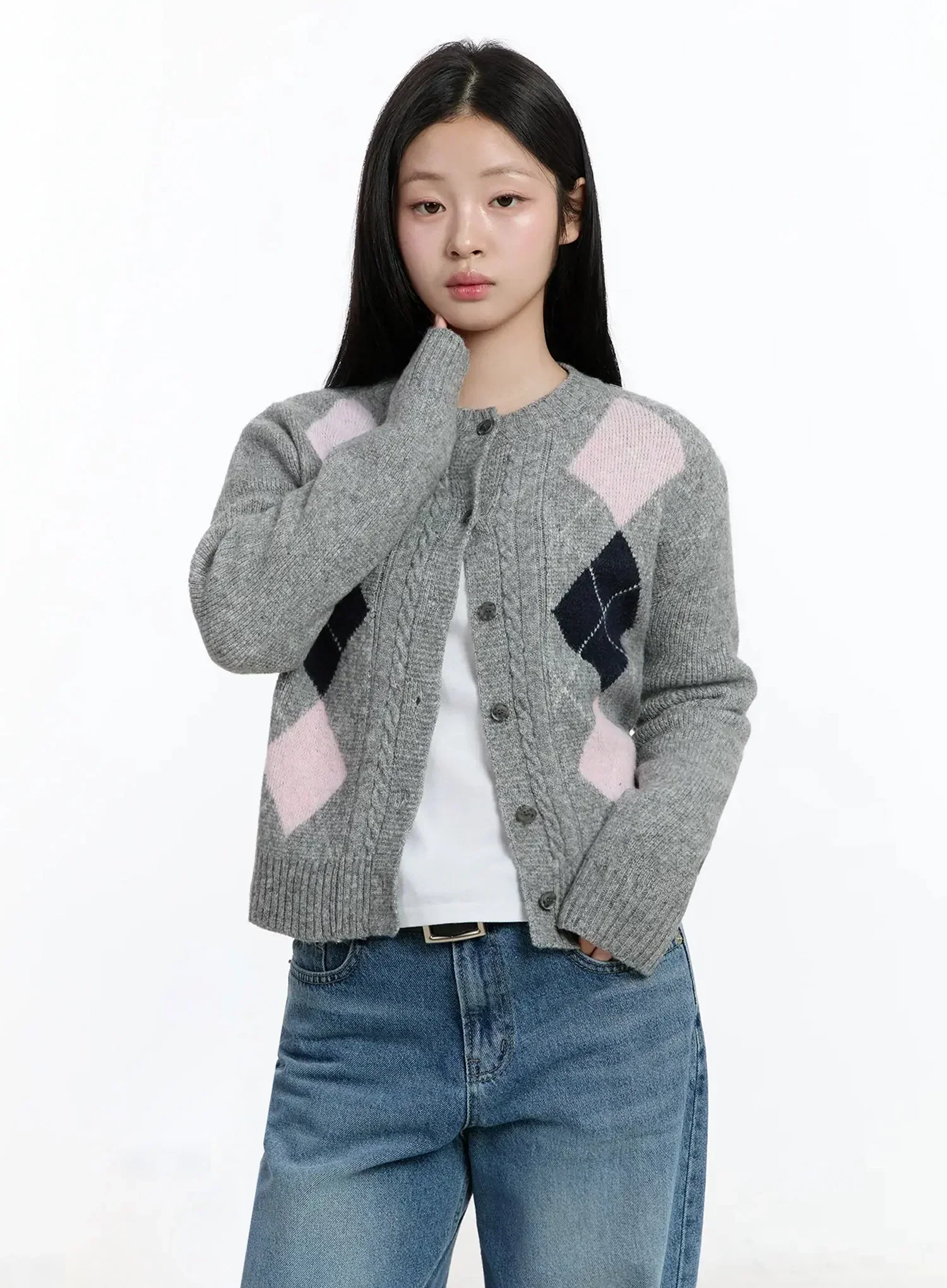 Argyle Pattern Knit Cardigan IM519 - Image 7