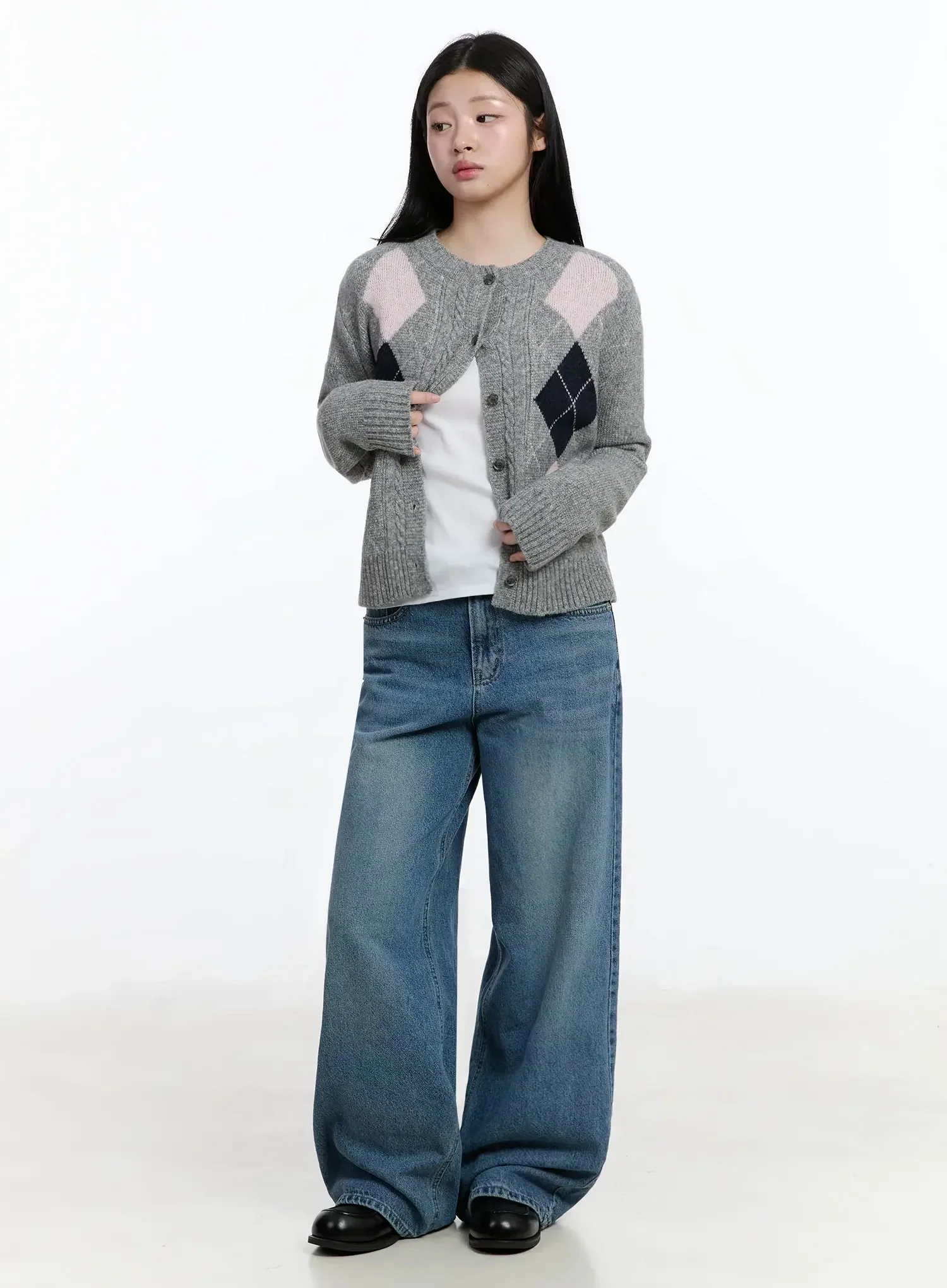 Argyle Pattern Knit Cardigan IM519 - Image 9