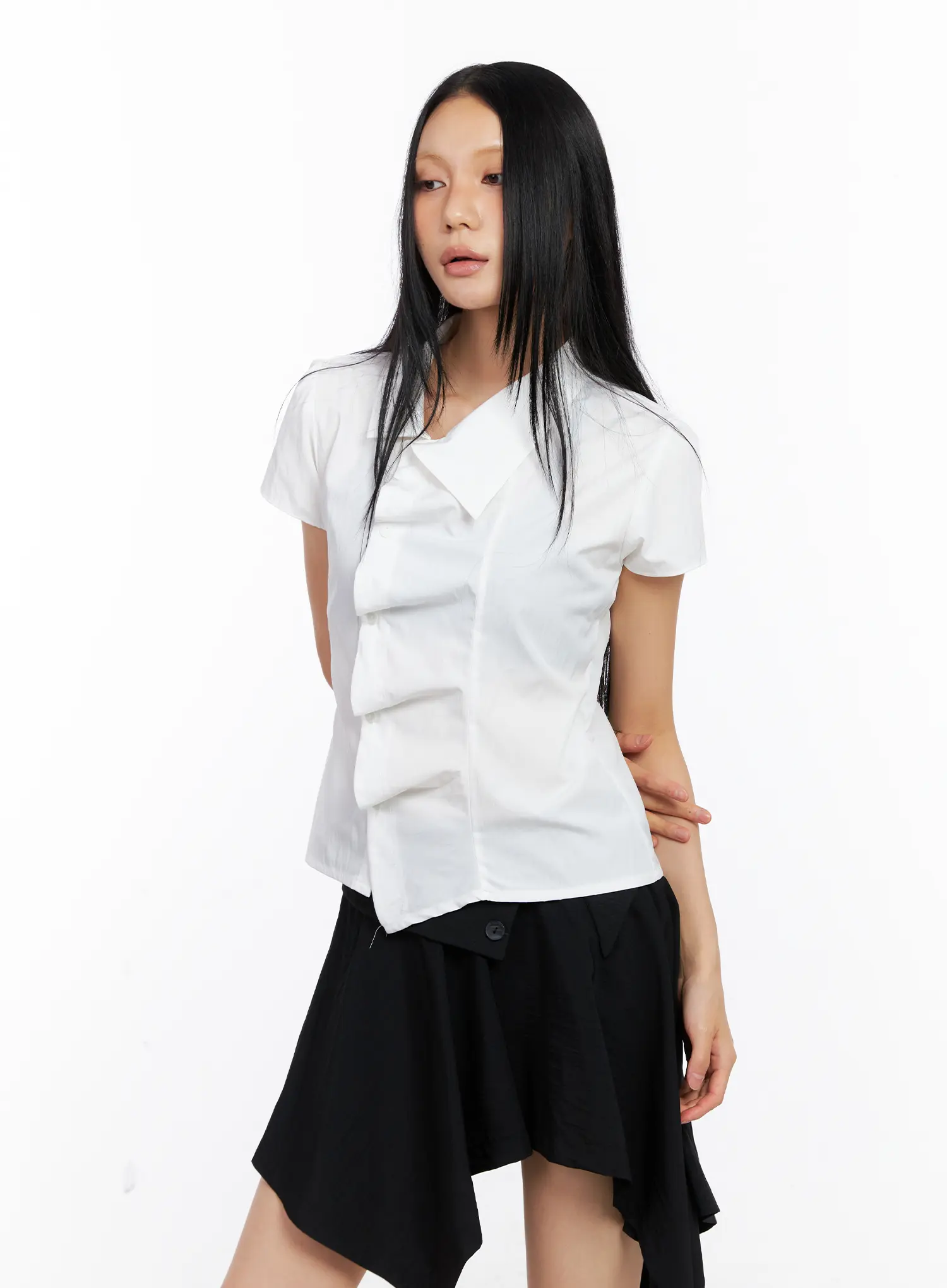 Asymmetric Collar Button-Down Blouse CL530 - Image 11