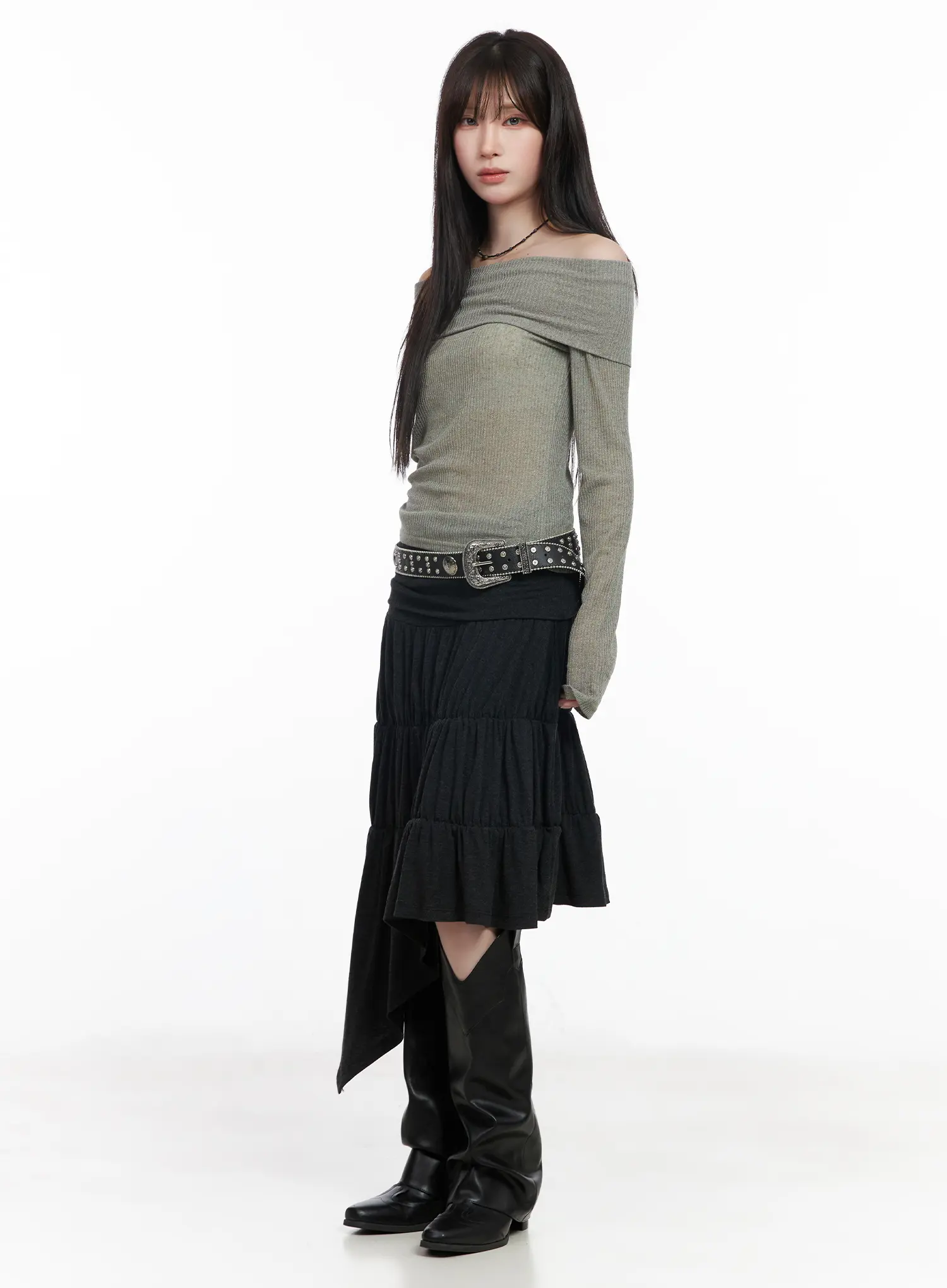 Asymmetric Flare Midi Skirt CF519 - Image 11