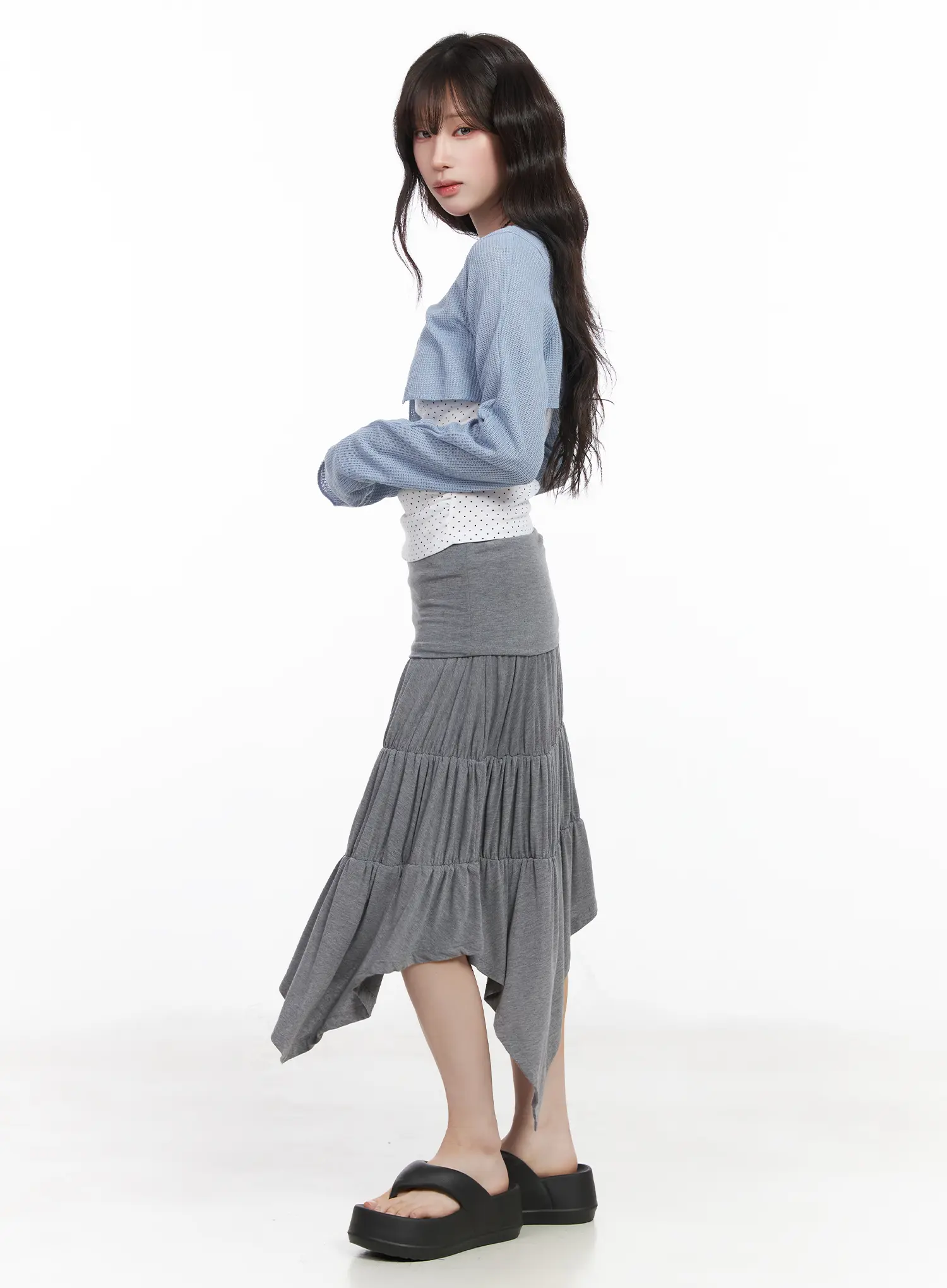 Asymmetric Flare Midi Skirt CF519 - Image 6