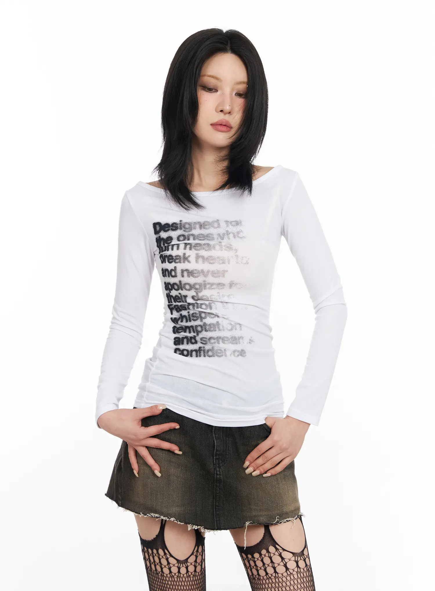 Asymmetric Graphic Long Sleeve Top CF527