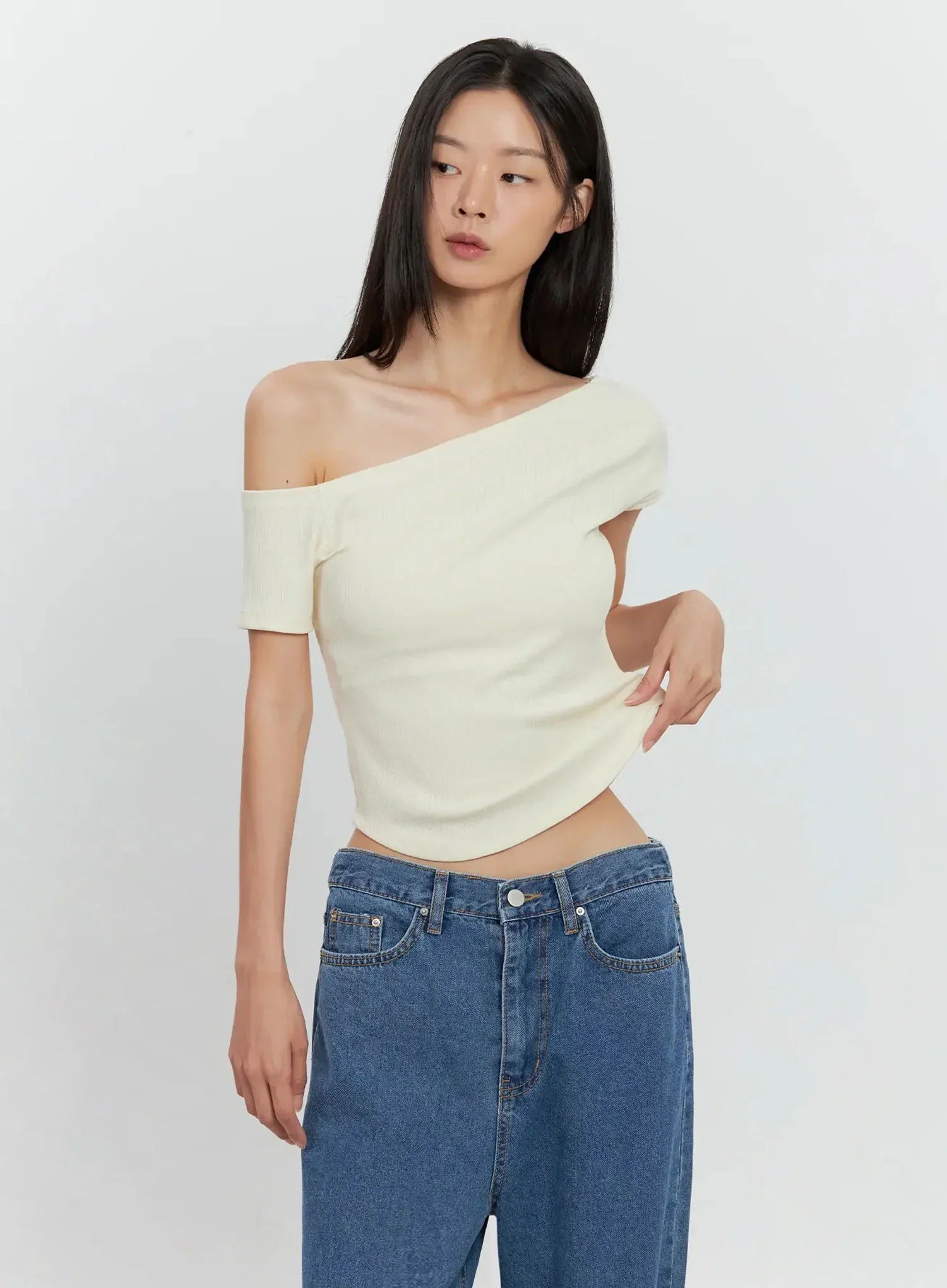Asymmetric Ribbed Short-Sleeve IL528 - Image 11