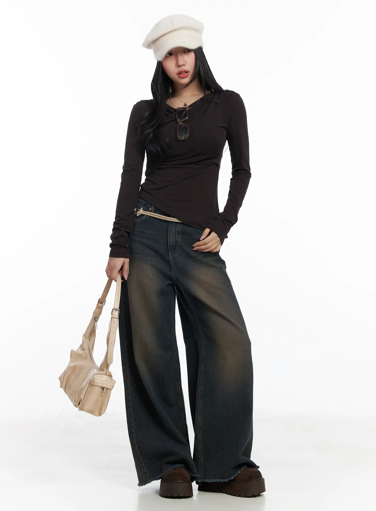 Asymmetric Ruched Long Sleeve Top CJ514 - Image 3