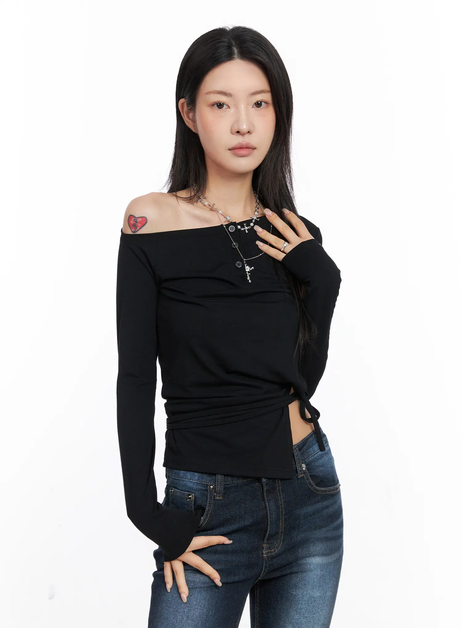 Asymmetric Slit Wrap Long Sleeve Top CO507 - Image 11