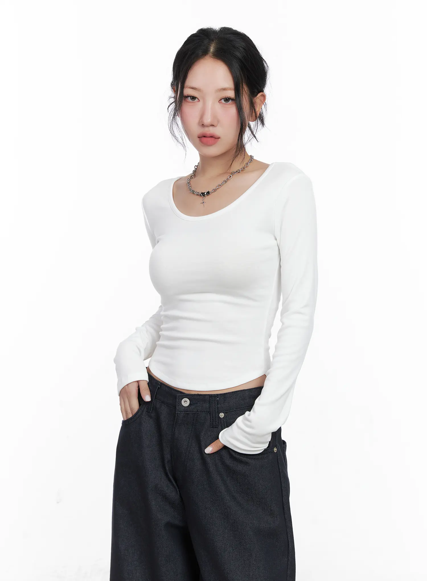 Asymmetrical Crop Long Sleeve Top CN514 - Image 5