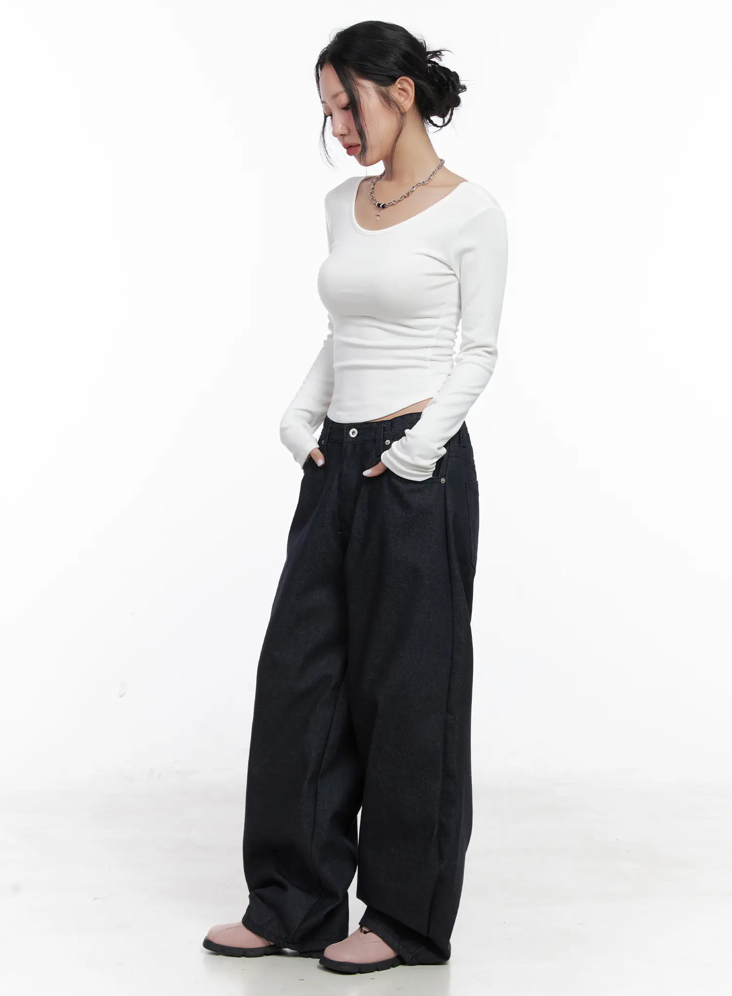 Asymmetrical Crop Long Sleeve Top CN514 - Image 7