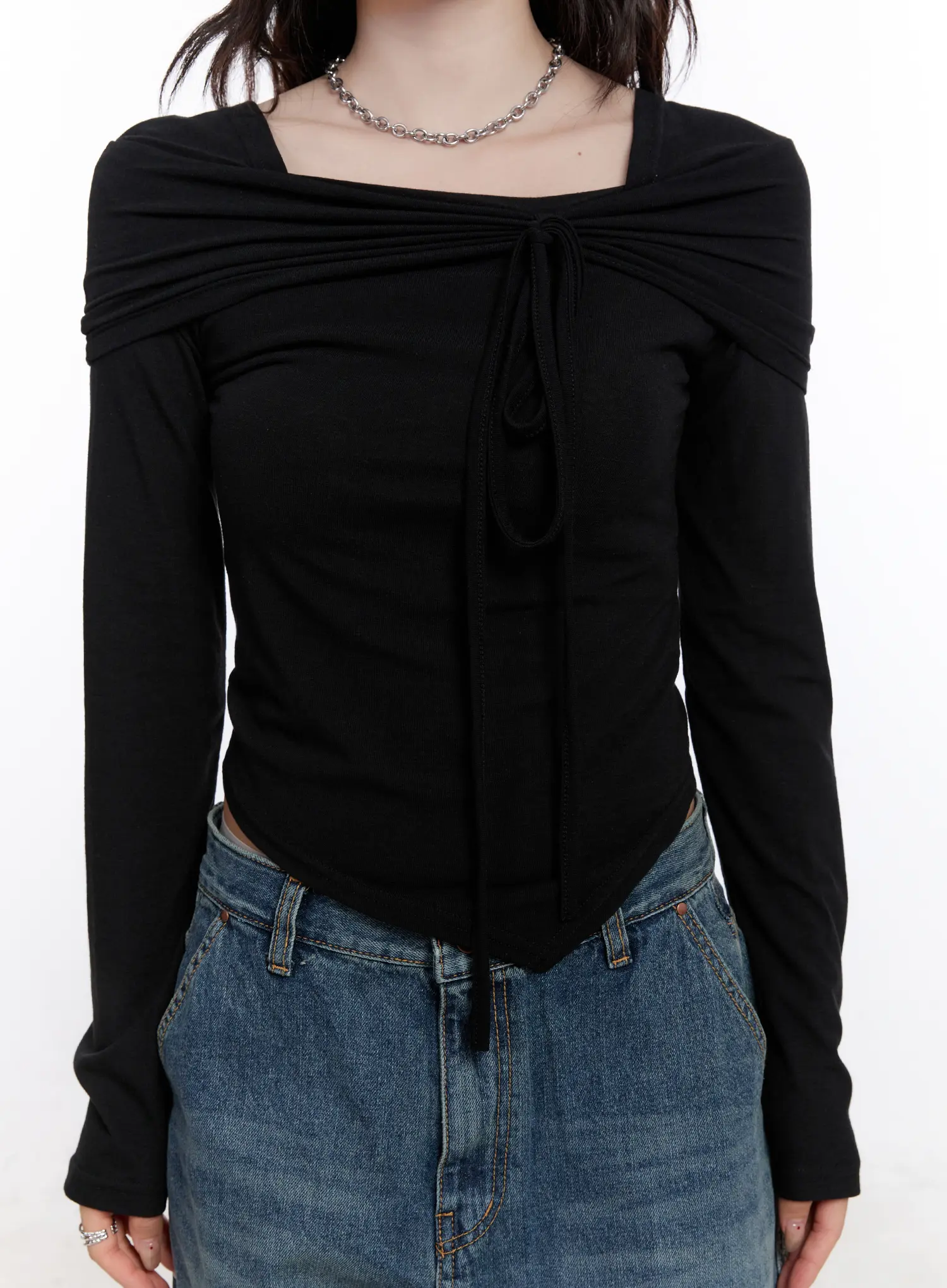 Asymmetrical Tie Detail Long Sleeve Top CO501 - Image 4