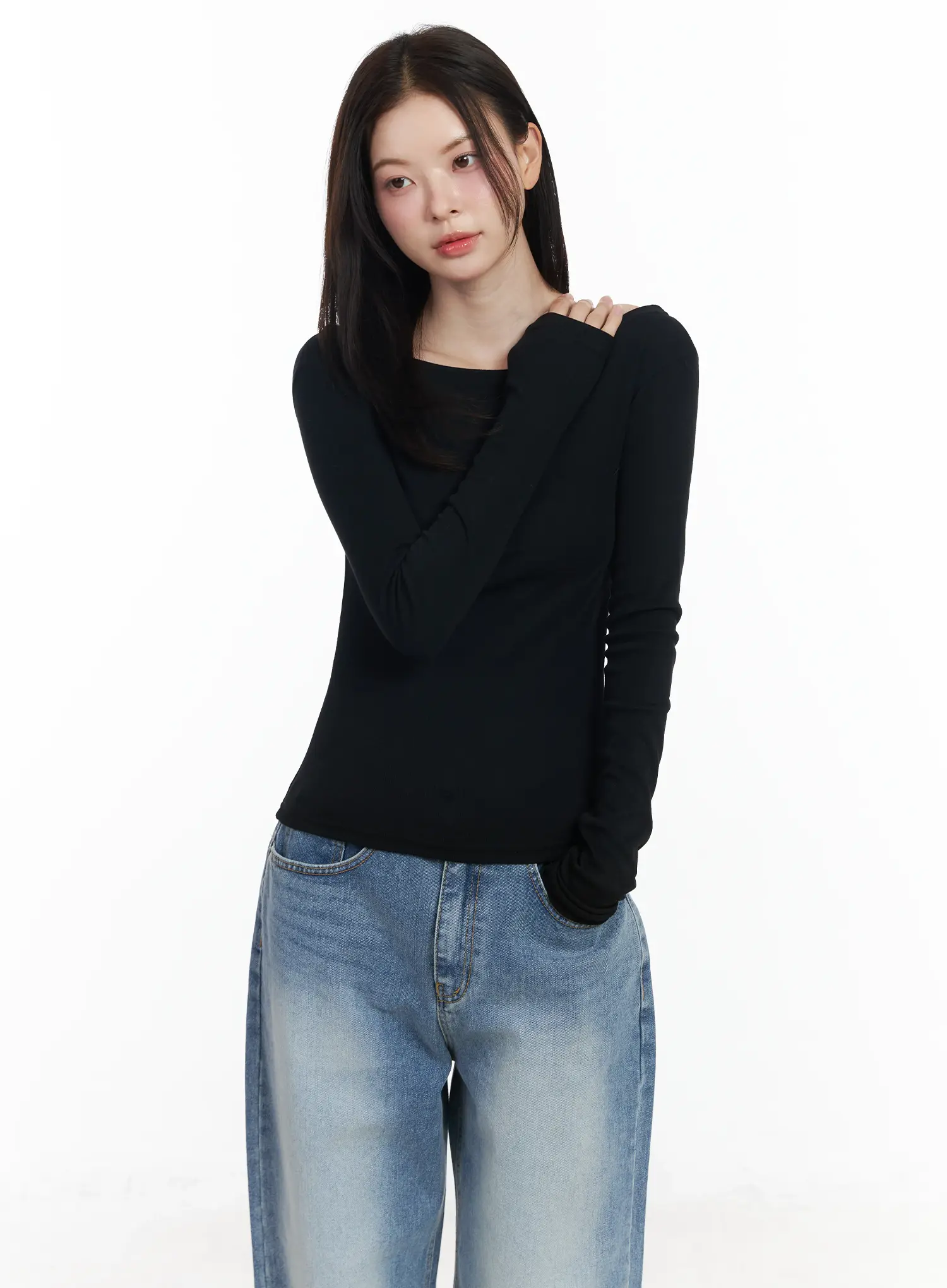 Basic Boat Neck Long Sleeve Top IF520 - Image 12