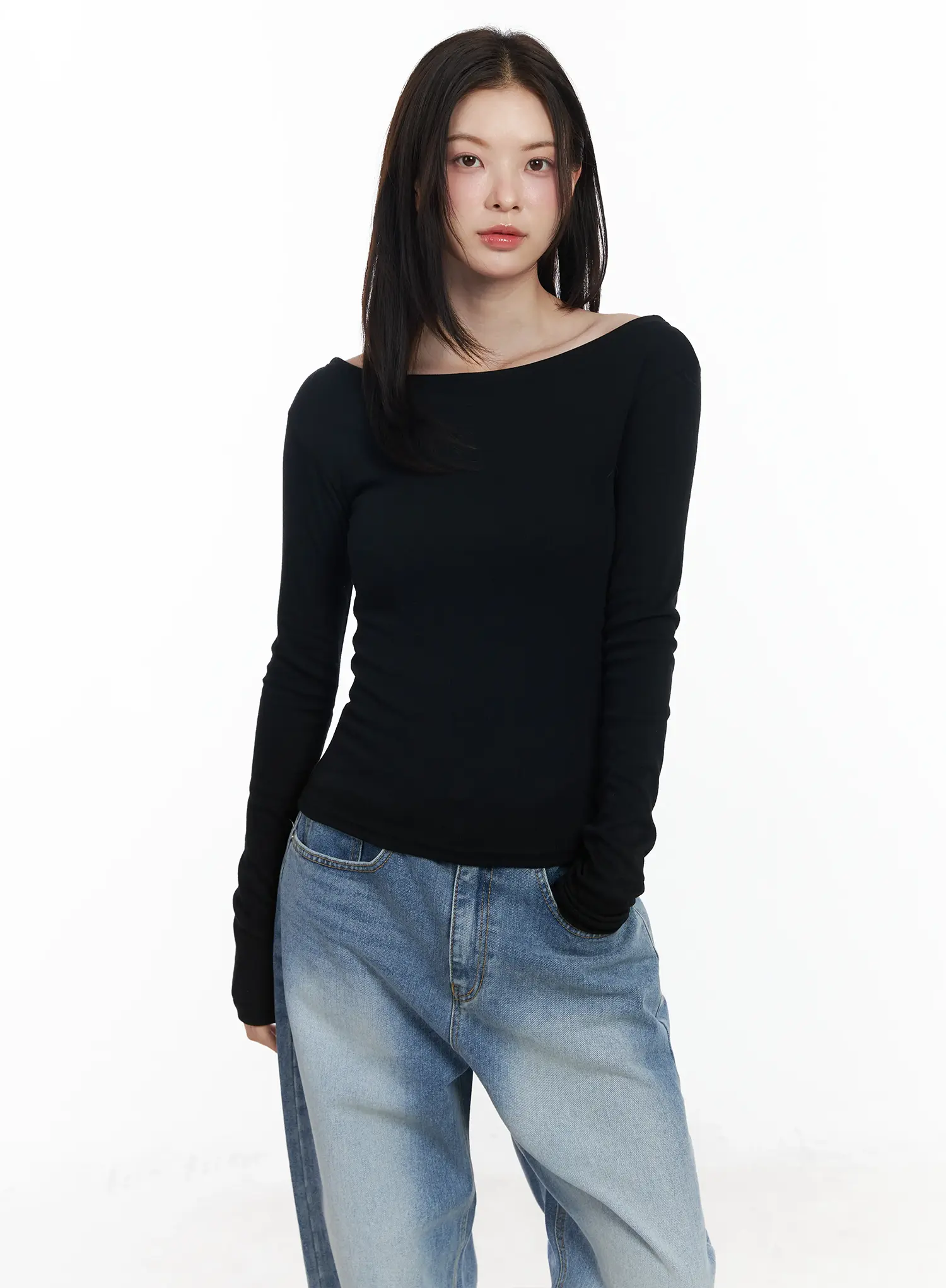 Basic Boat Neck Long Sleeve Top IF520 - Image 2