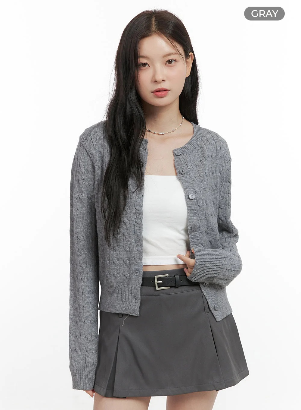 Basic Cable Knit Buttoned Cardigan OS423 - Image 10