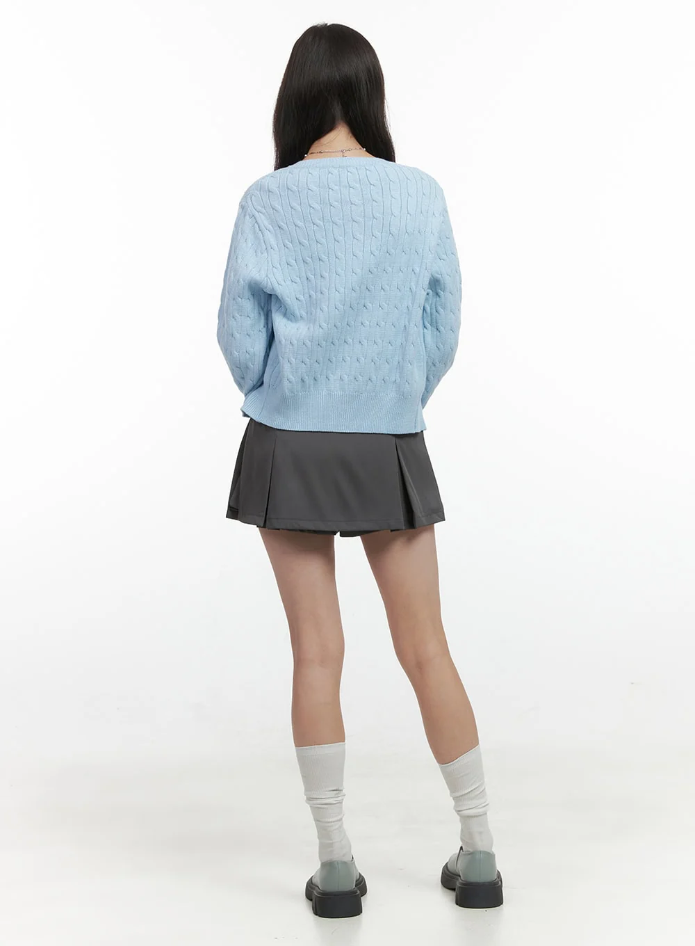 Basic Cable Knit Buttoned Cardigan OS423 - Image 3