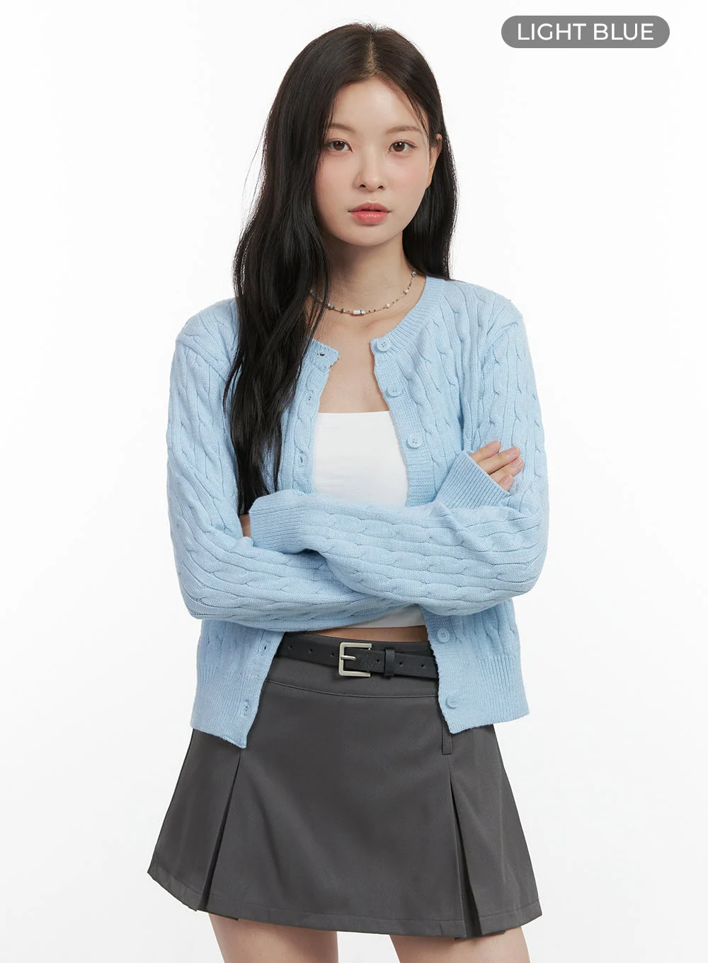 Basic Cable Knit Buttoned Cardigan OS423 - Image 7