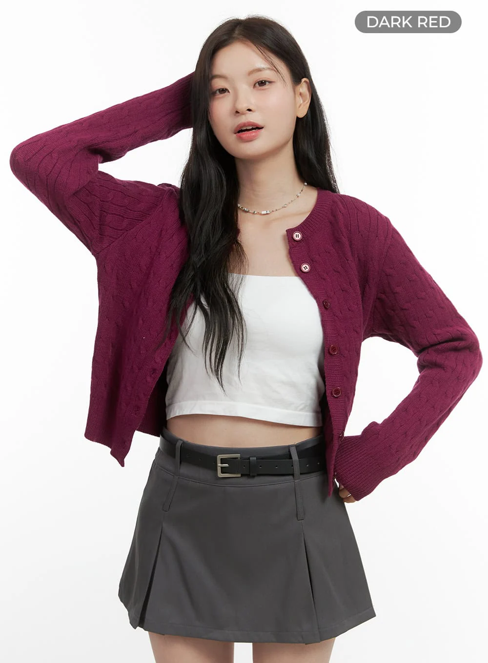 Basic Cable Knit Buttoned Cardigan OS423 - Image 9