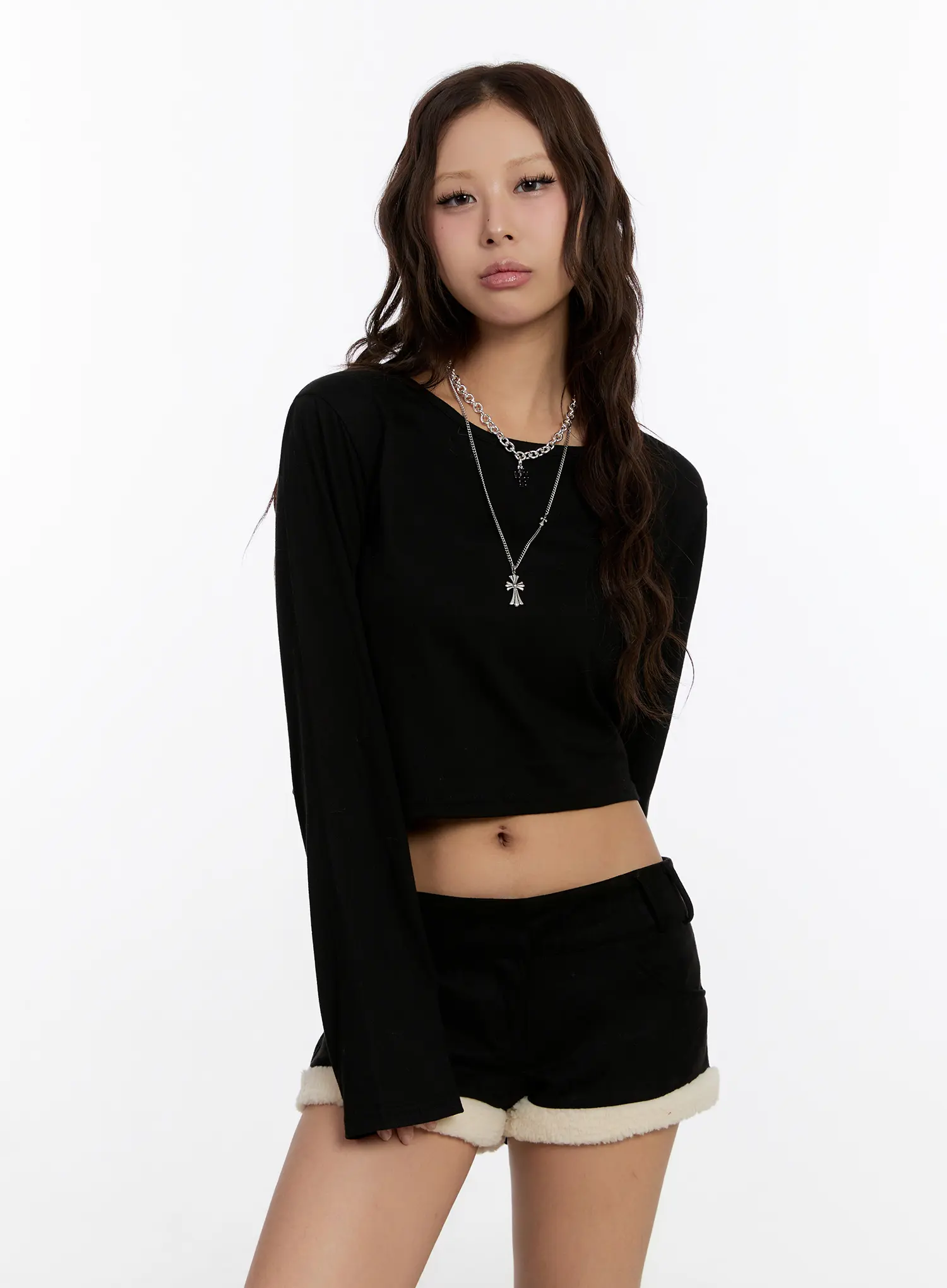 Basic Cropped Long Sleeve Top CN527 - Image 2
