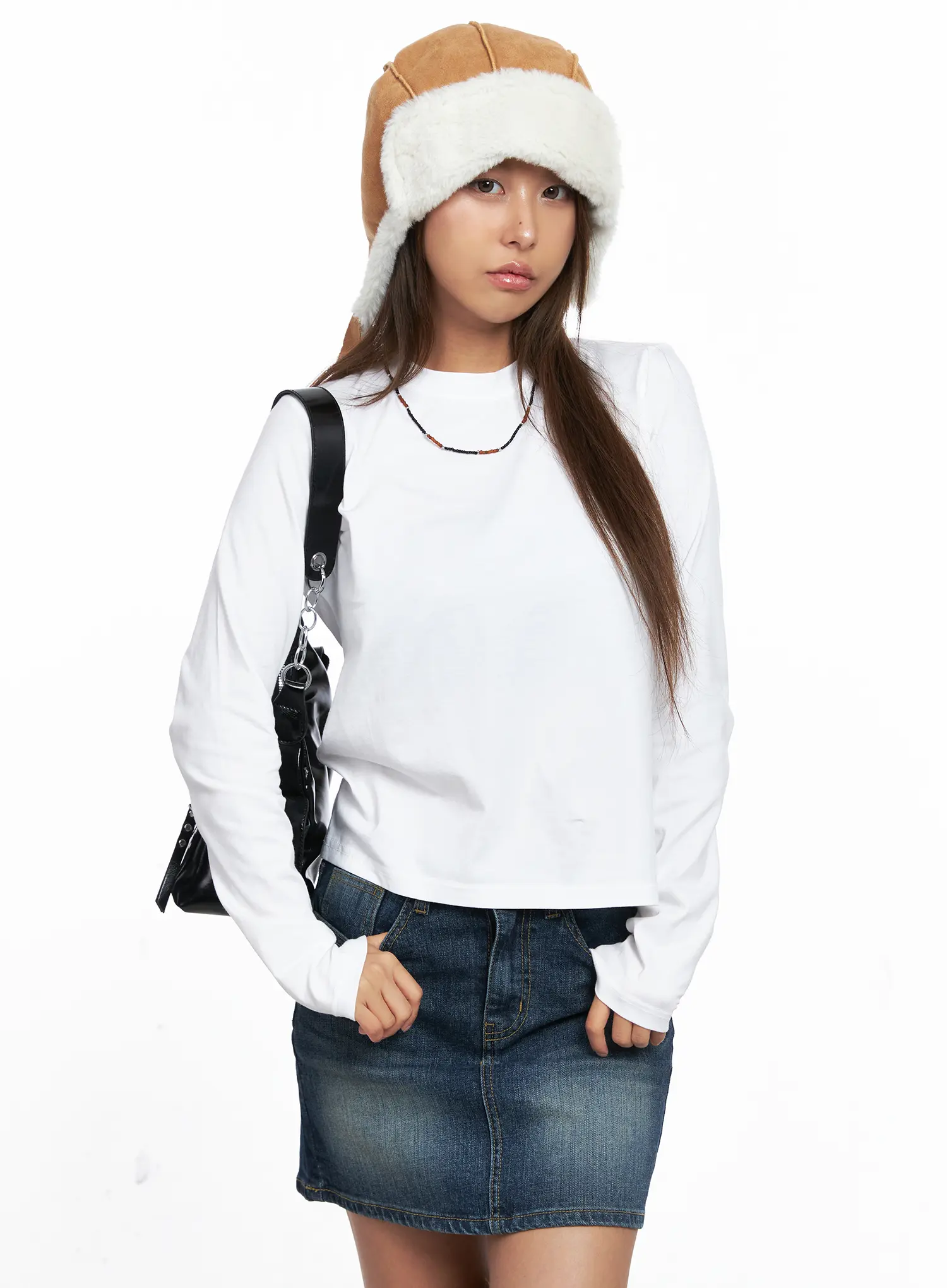 Basic Round Neck Cropped Long Sleeve Top CO513
