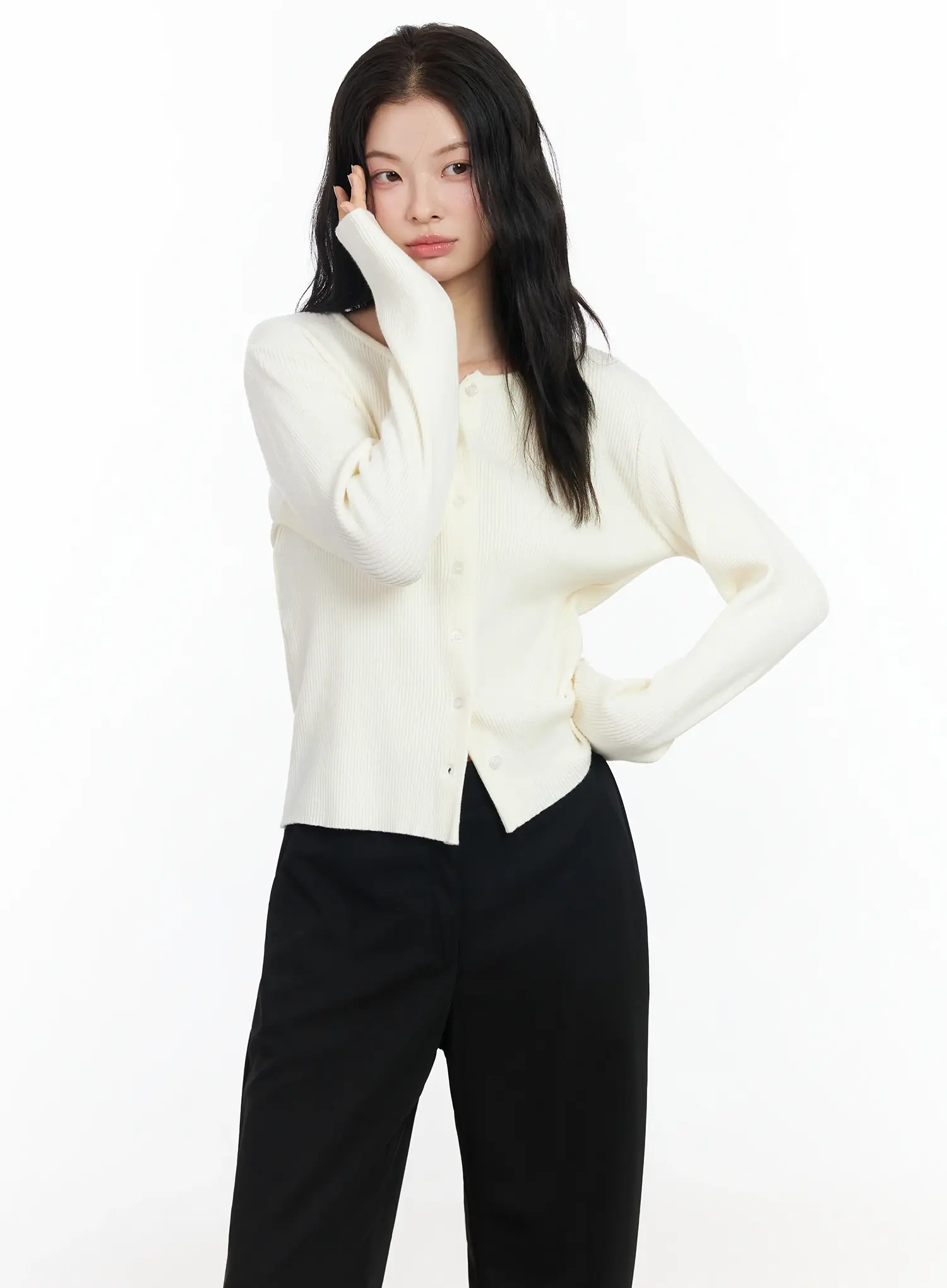 Basic Slim Round Neck Cardigan IM524 - Image 2