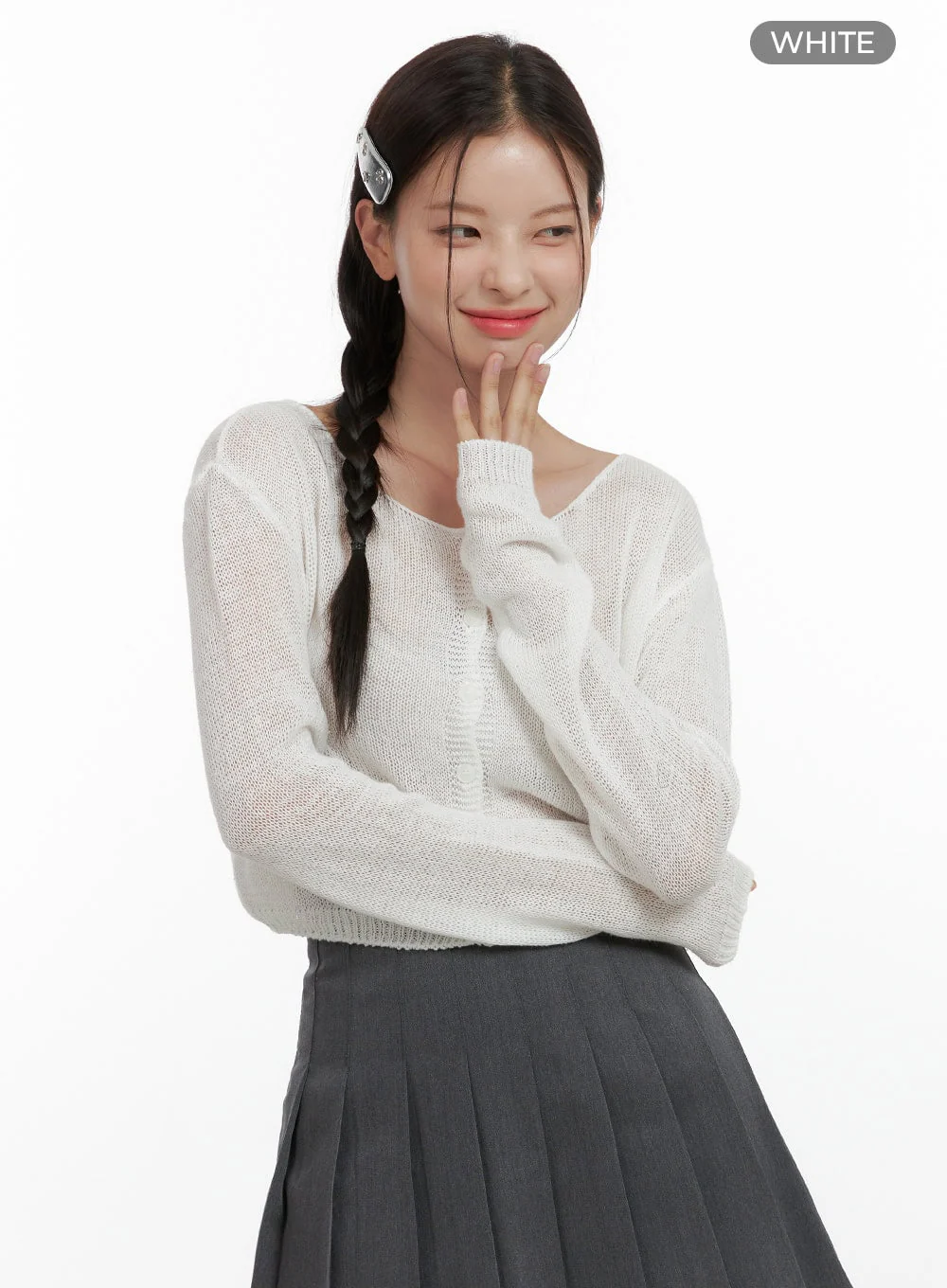 Basic Summer Buttoned Mesh Cardigan OL411 - Image 7