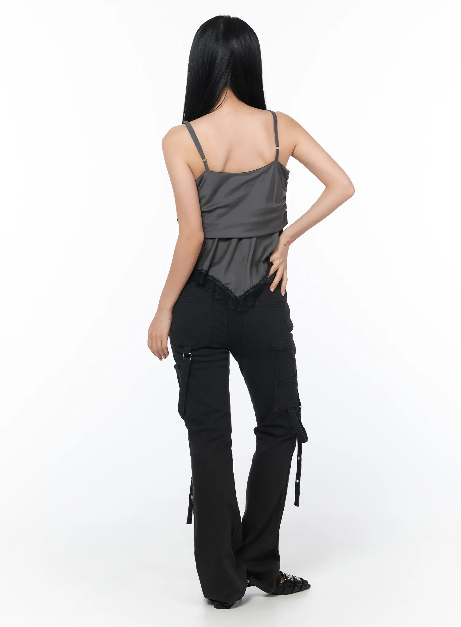 Black Bucle Bootcut Cargo Pants CY513 - Image 8