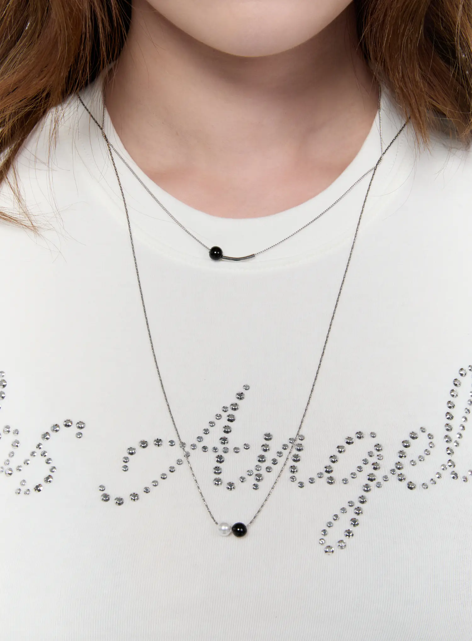 Black Faux Pearl Layered Necklace CA527