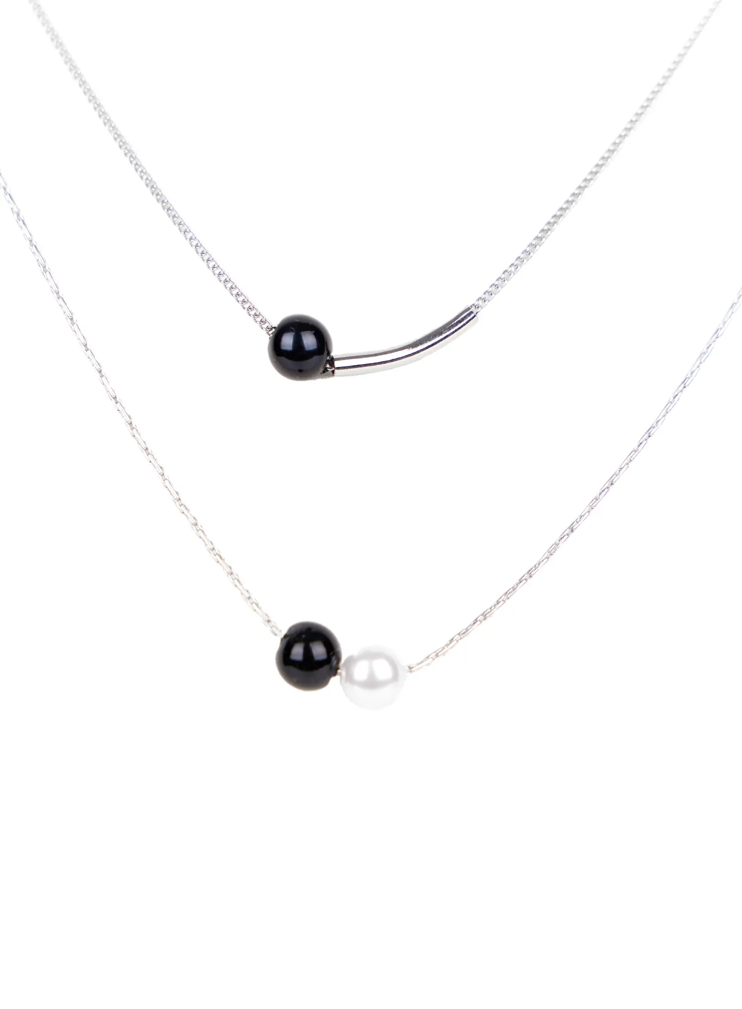 Black Faux Pearl Layered Necklace CA527 - Image 3