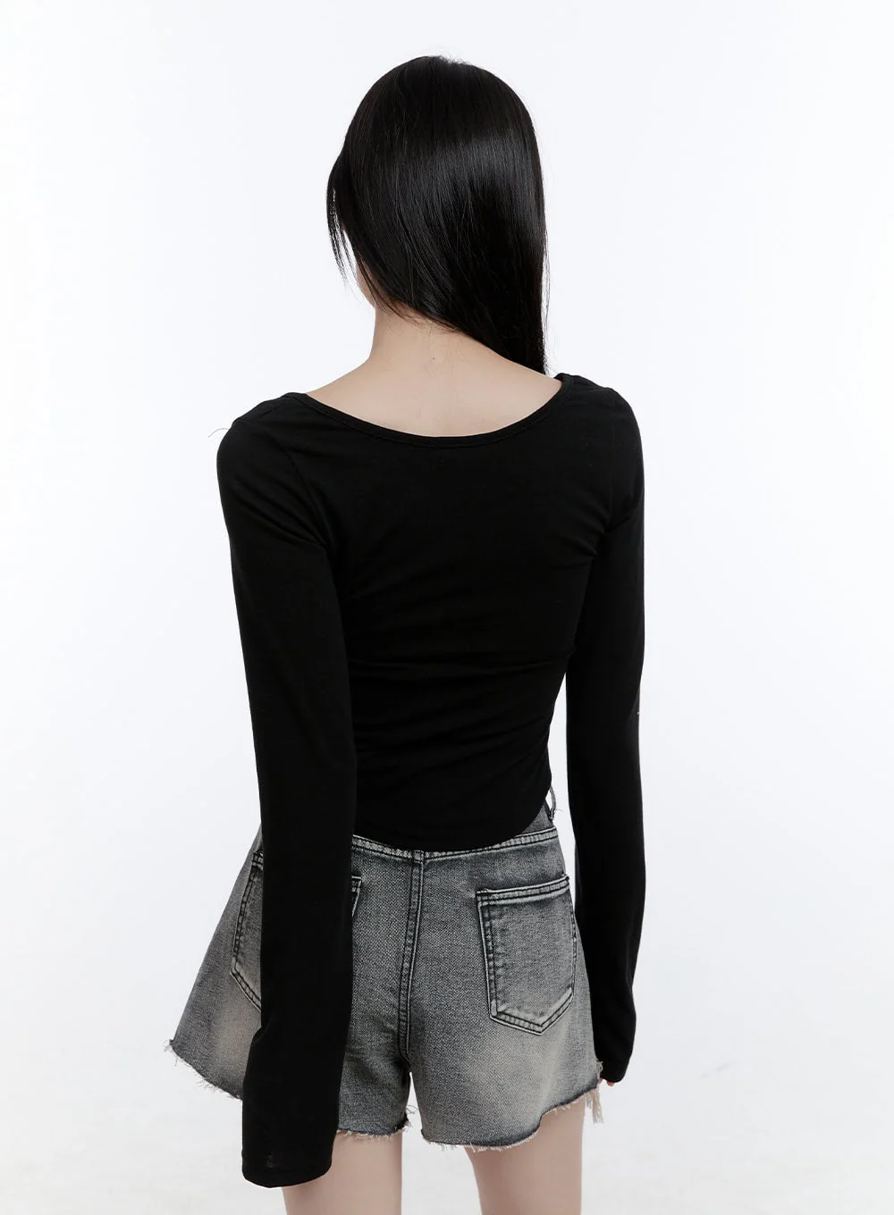 Boat Neck Solid Long Sleeve Crop Top CG413 - Image 6