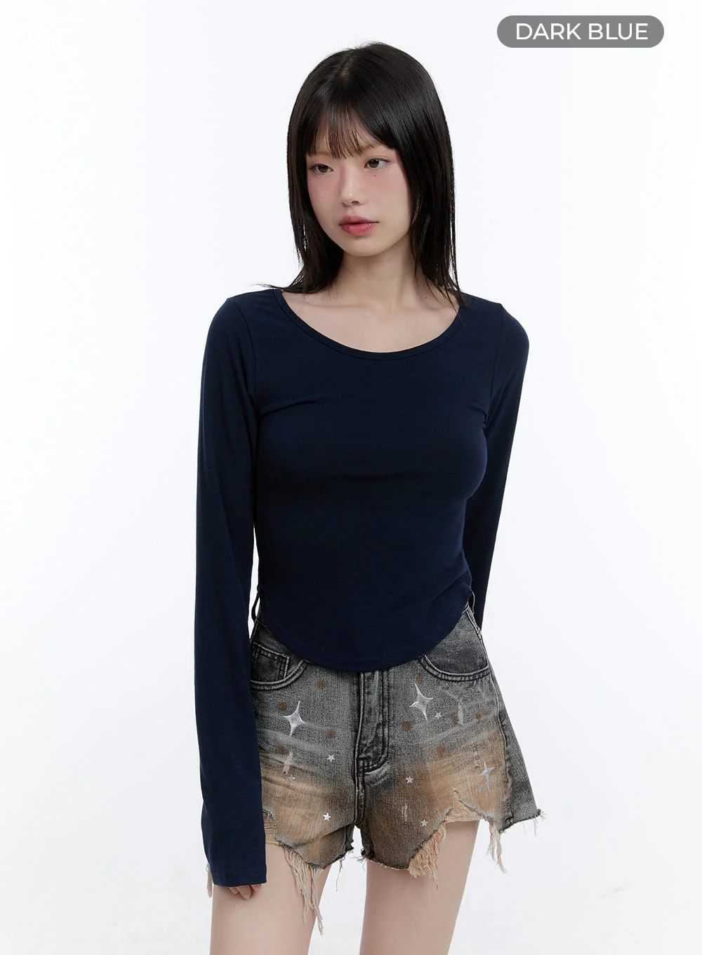 Boat Neck Solid Long Sleeve Crop Top CG413 - Image 8