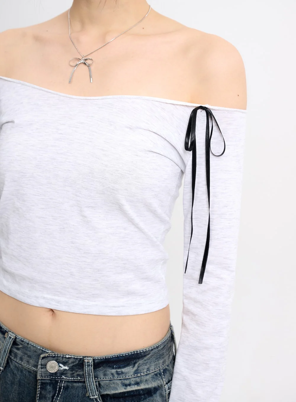 Bowknot Cotton Off Shoulder Long Sleeve CM415 - Image 5
