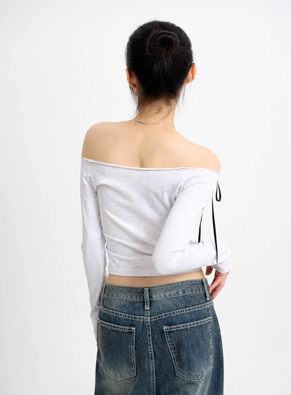 Bowknot Cotton Off Shoulder Long Sleeve CM415 - Image 6