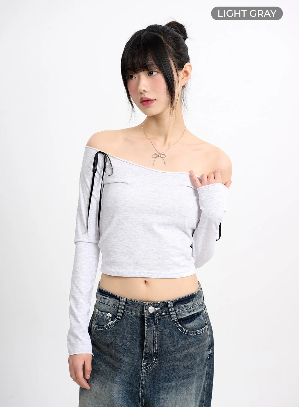 Bowknot Cotton Off Shoulder Long Sleeve CM415 - Image 7