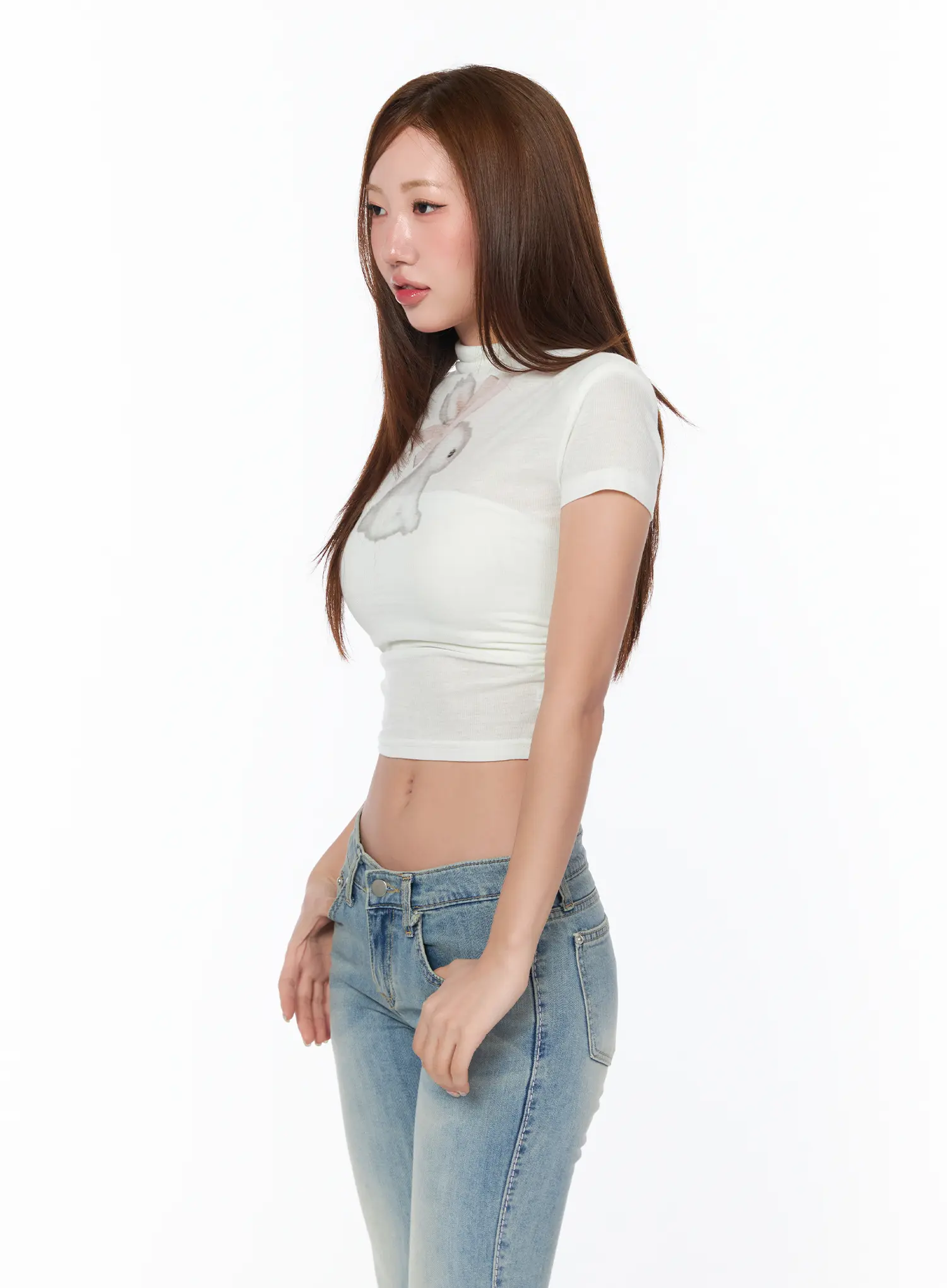 Bunny Mock Neck Shoulder Pad Tee CA514 - Image 6