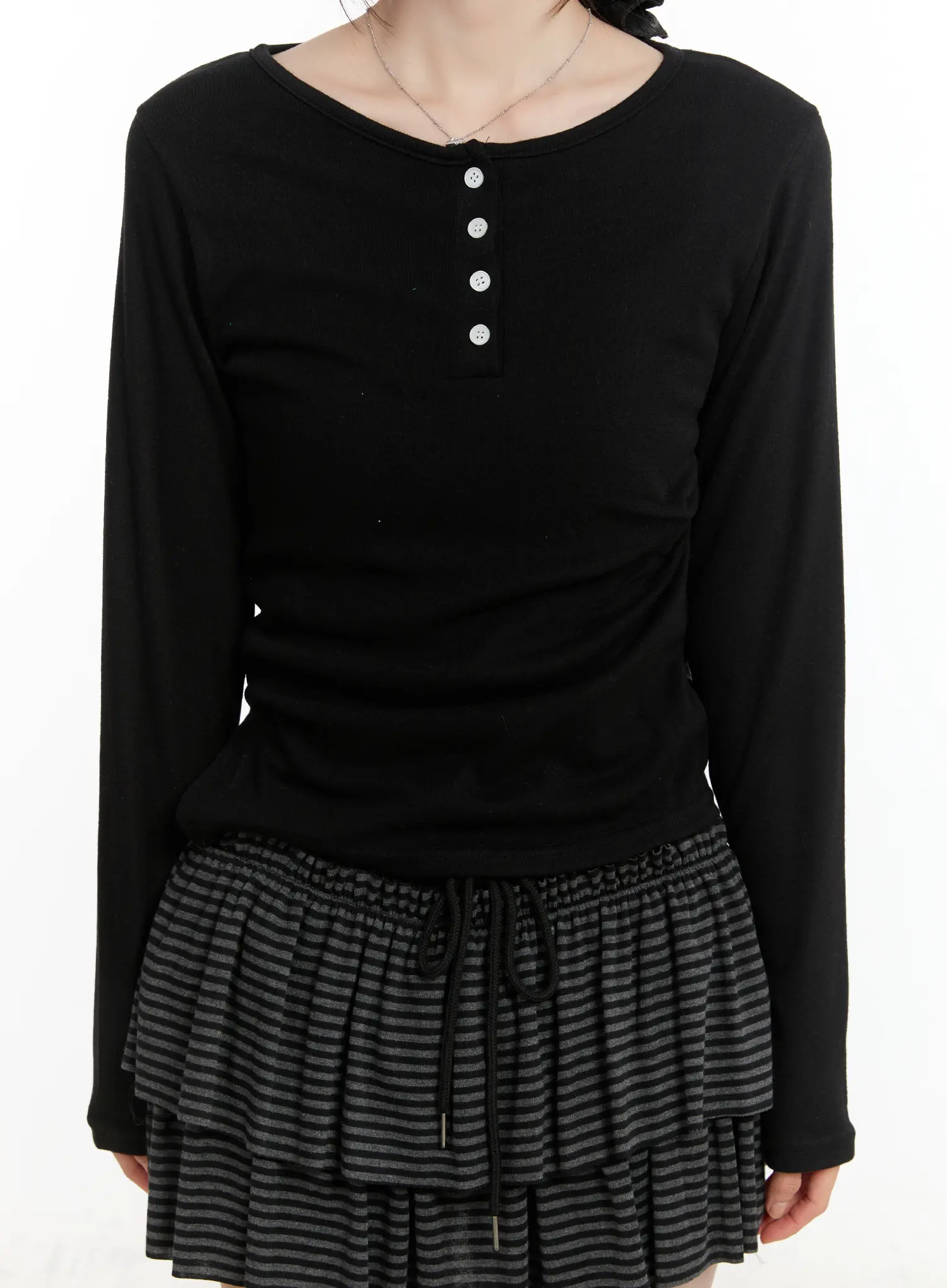 Button Accent Long Sleeve Top CM510 - Image 4