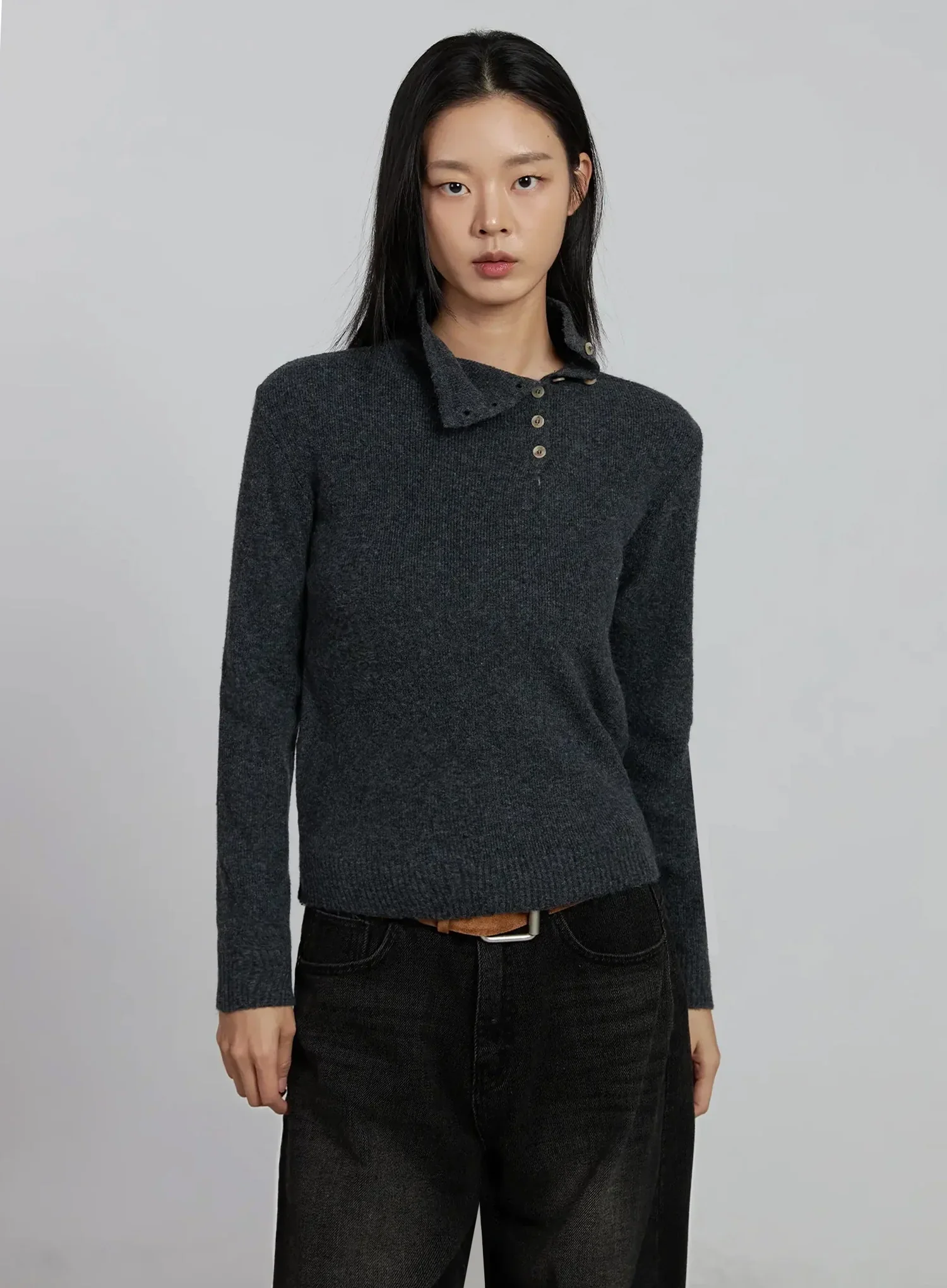 Button Detail High Neck Sweater IM520 - Image 14