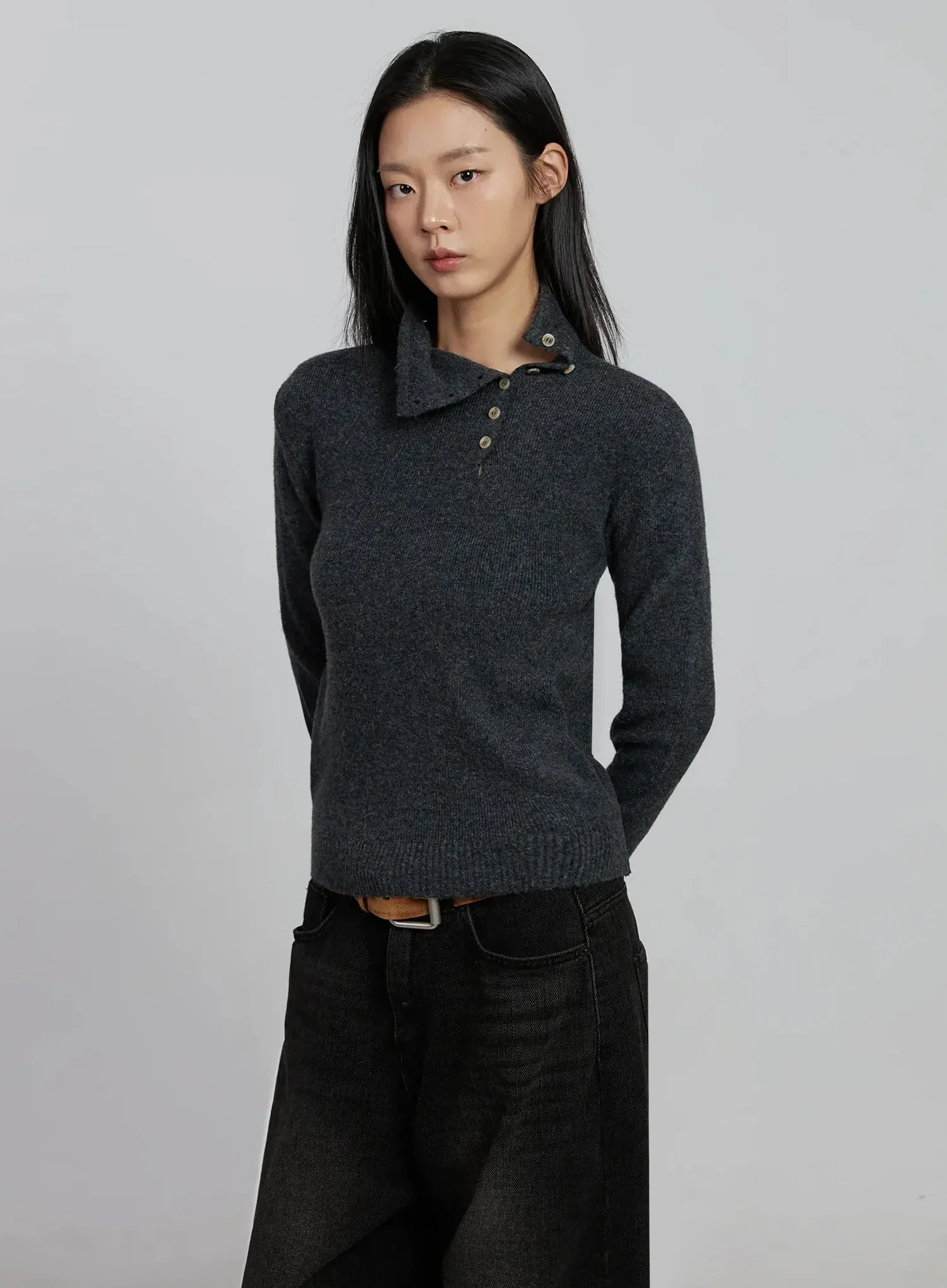 Button Detail High Neck Sweater IM520 - Image 2