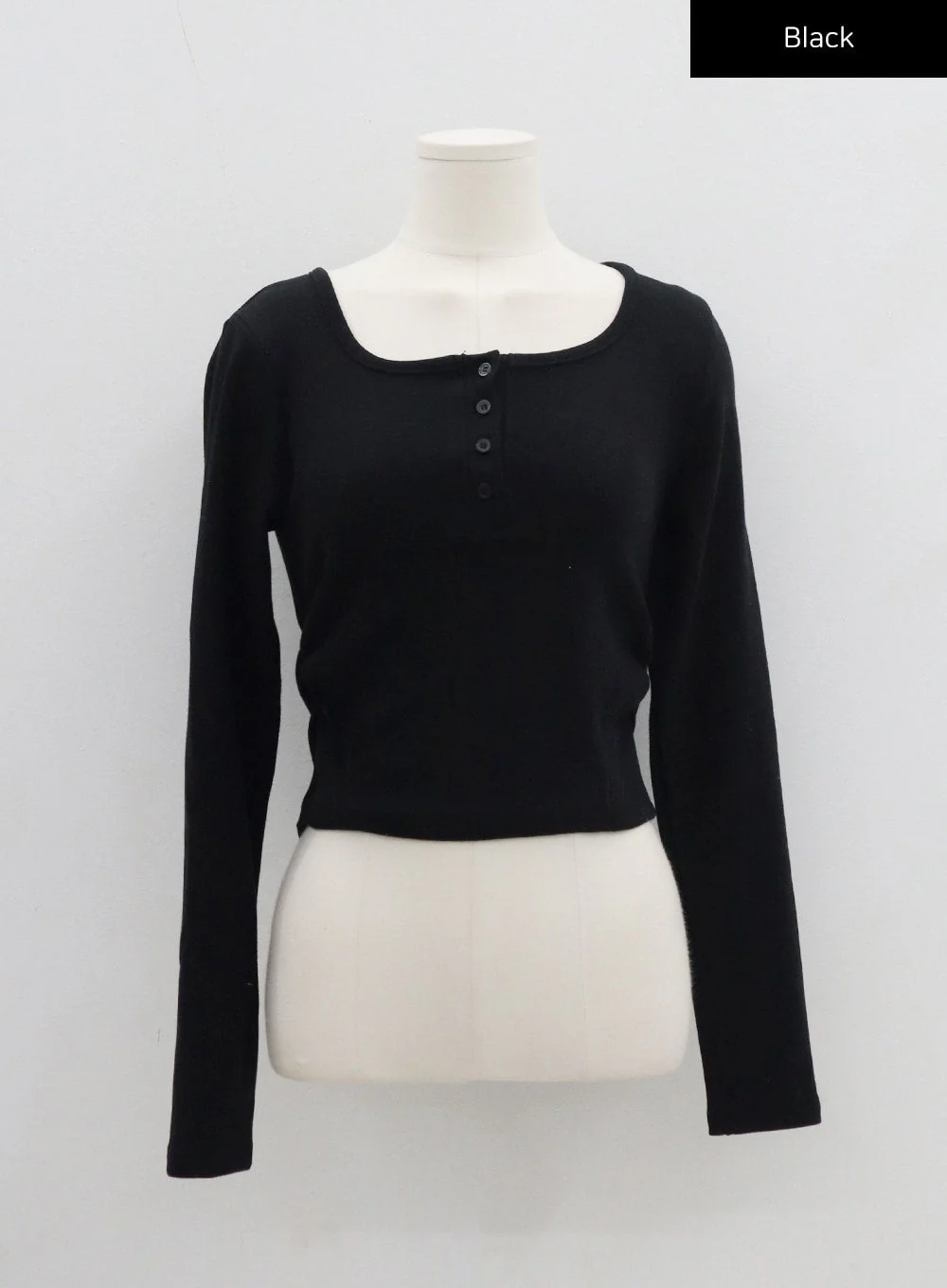 Button Neck Long Sleeve Cropped Top CD21 - Image 18