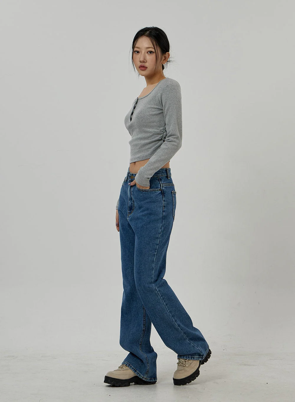 Button Neck Long Sleeve Cropped Top CD21 - Image 8