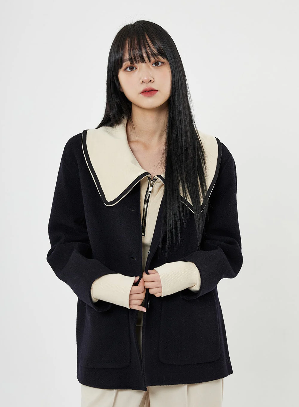 Button Round Neck Coat BN10 - Image 4