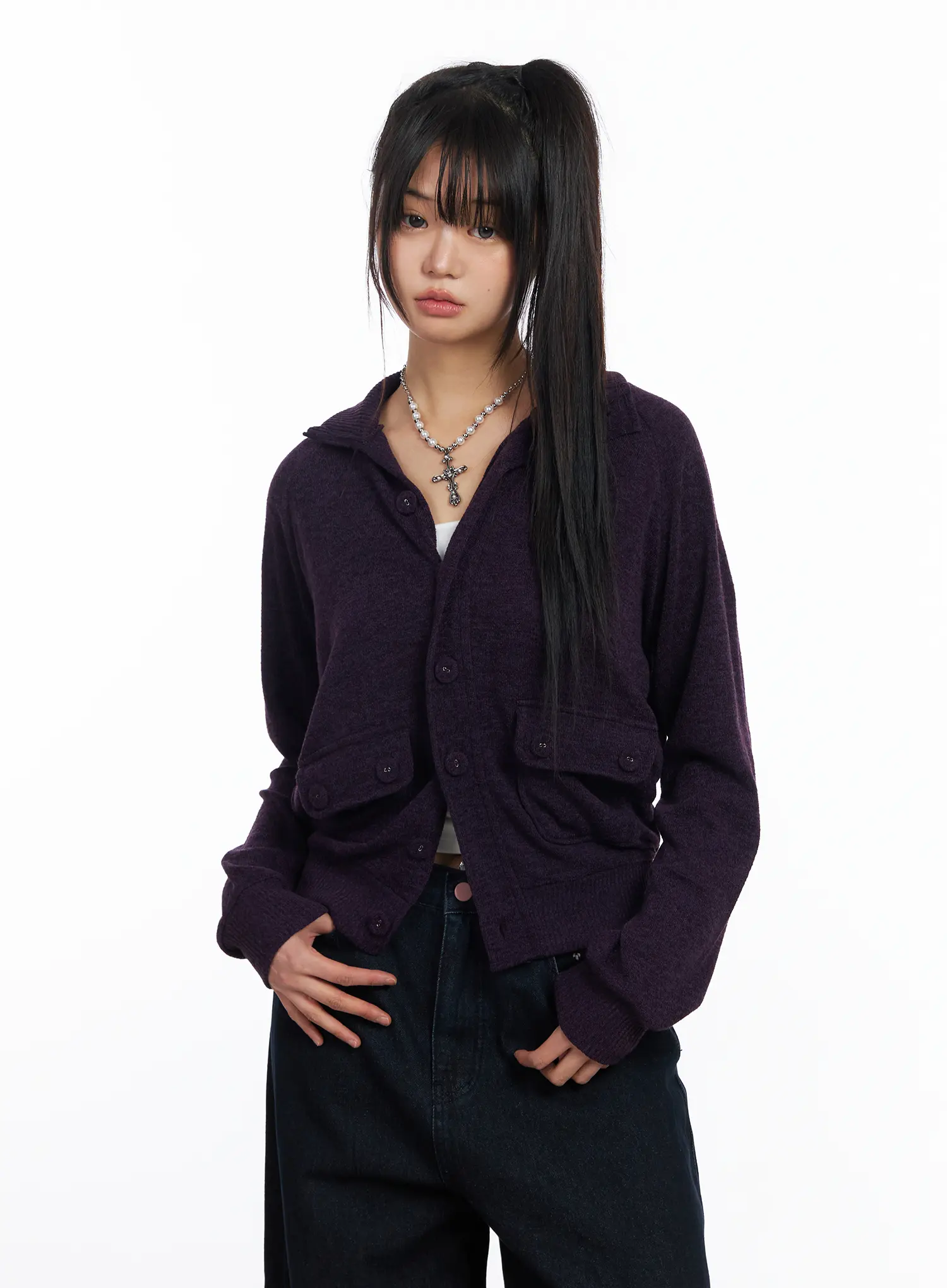 Button-Up Knit Cardigan Jacket CF504 - Image 2