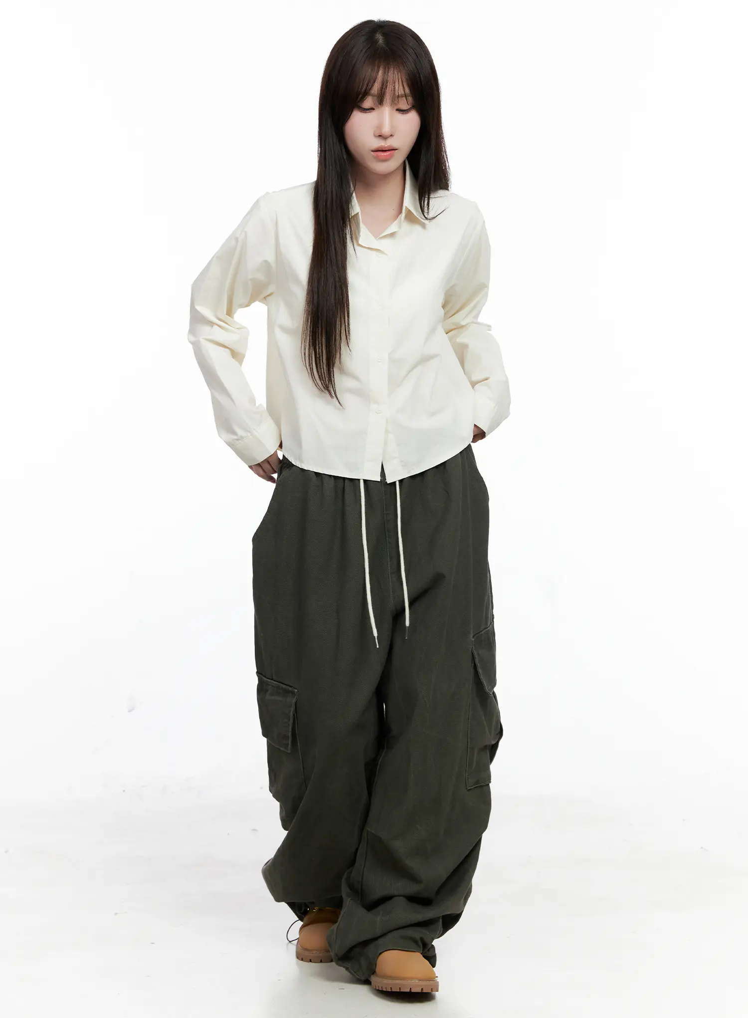 Button-Up Long Sleeve Crop Top CO520 - Image 3