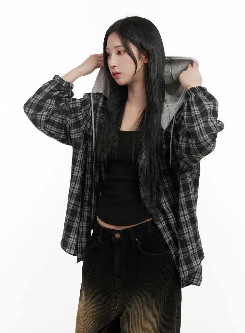 Buttoned Check Hooded Blouse CD410 - Image 11