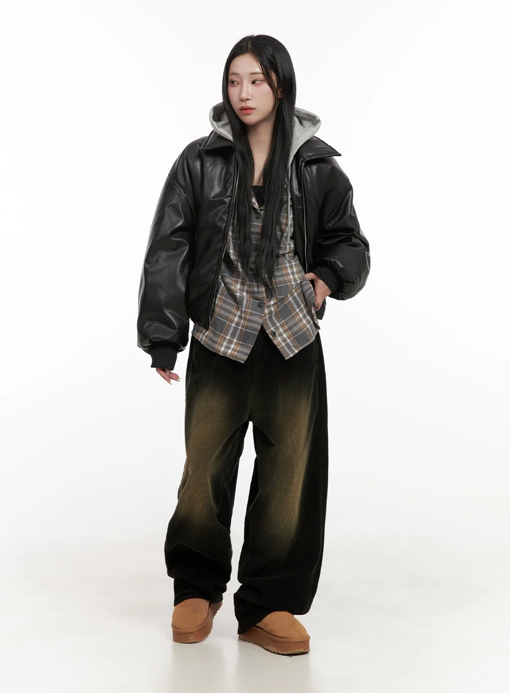 Buttoned Check Hooded Blouse CD410 - Image 5