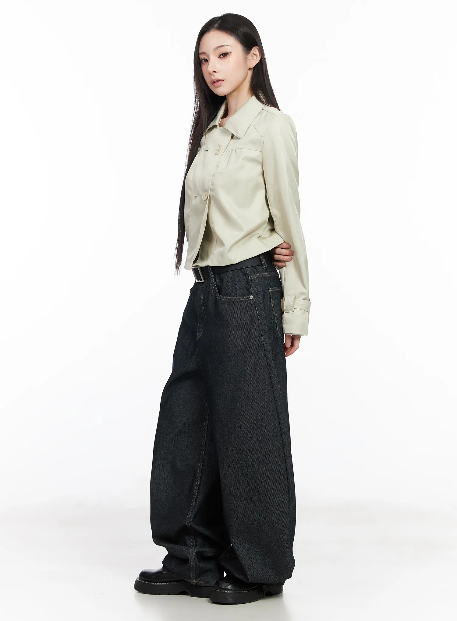 Buttoned Cropped Trench Jacket CM519 - Image 4