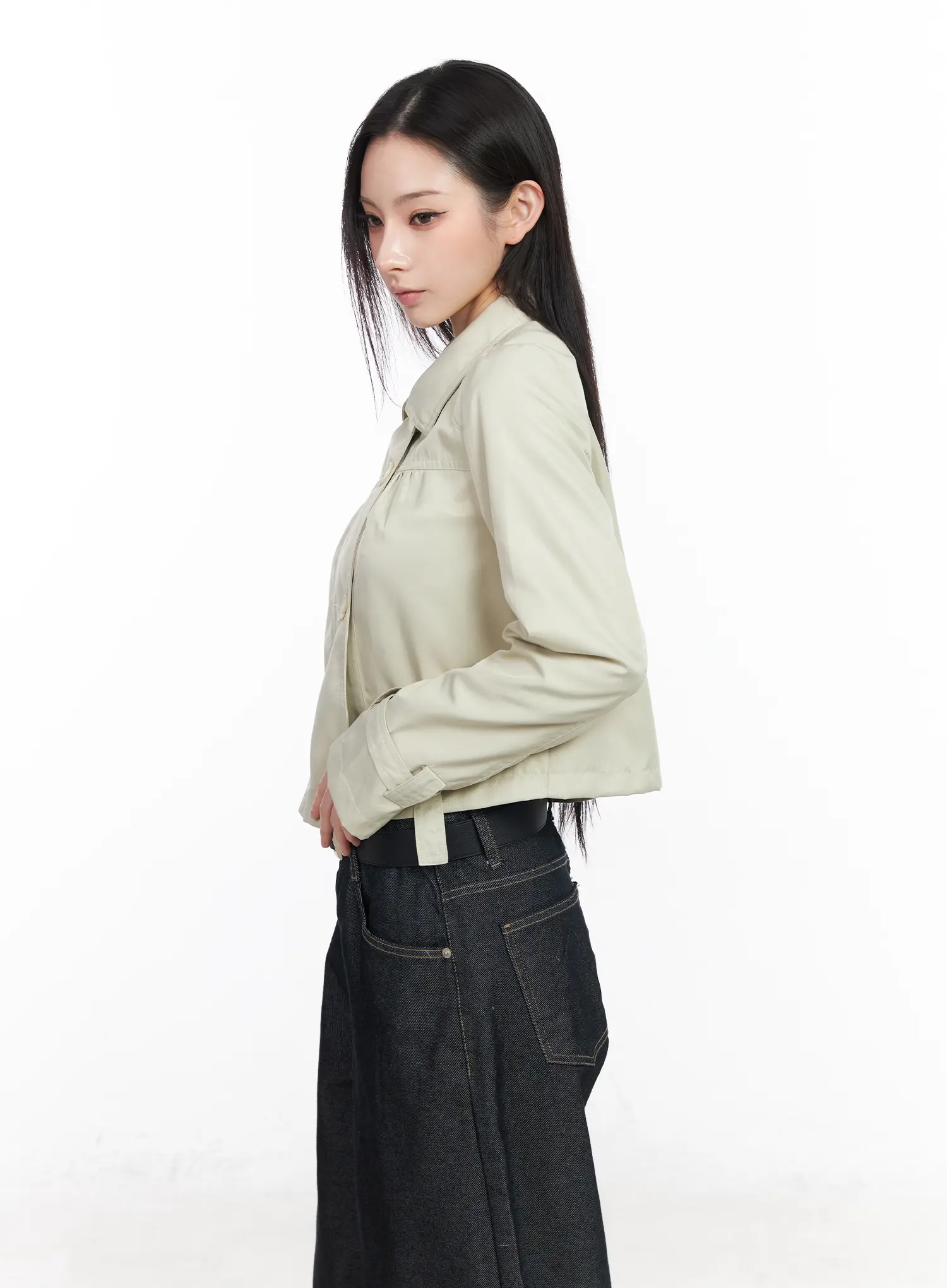 Buttoned Cropped Trench Jacket CM519 - Image 6