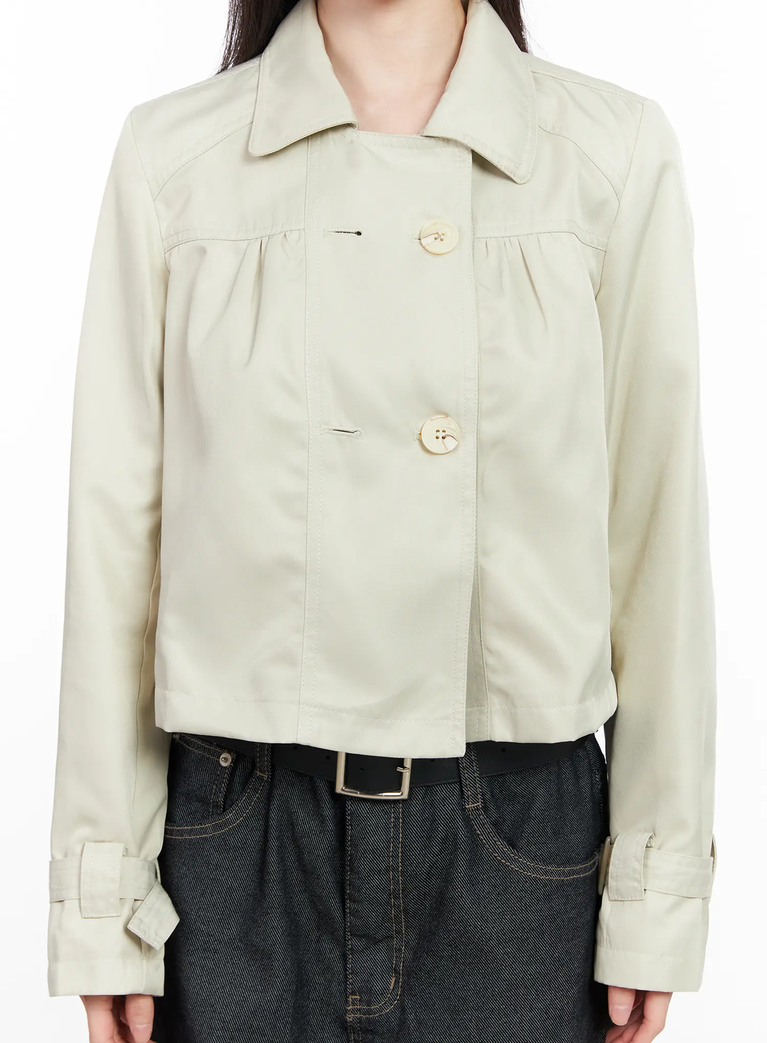 Buttoned Cropped Trench Jacket CM519 - Image 7