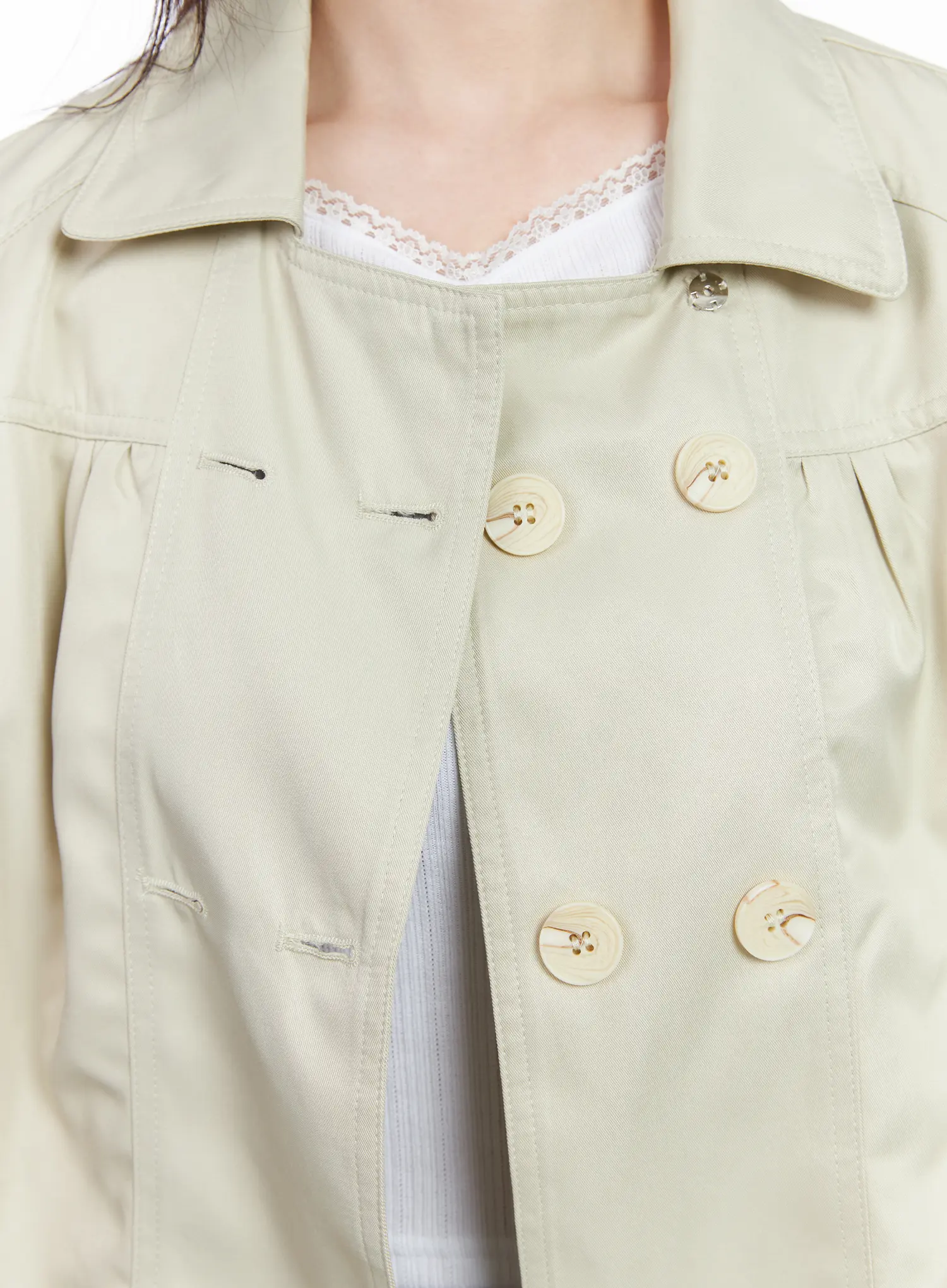 Buttoned Cropped Trench Jacket CM519 - Image 8