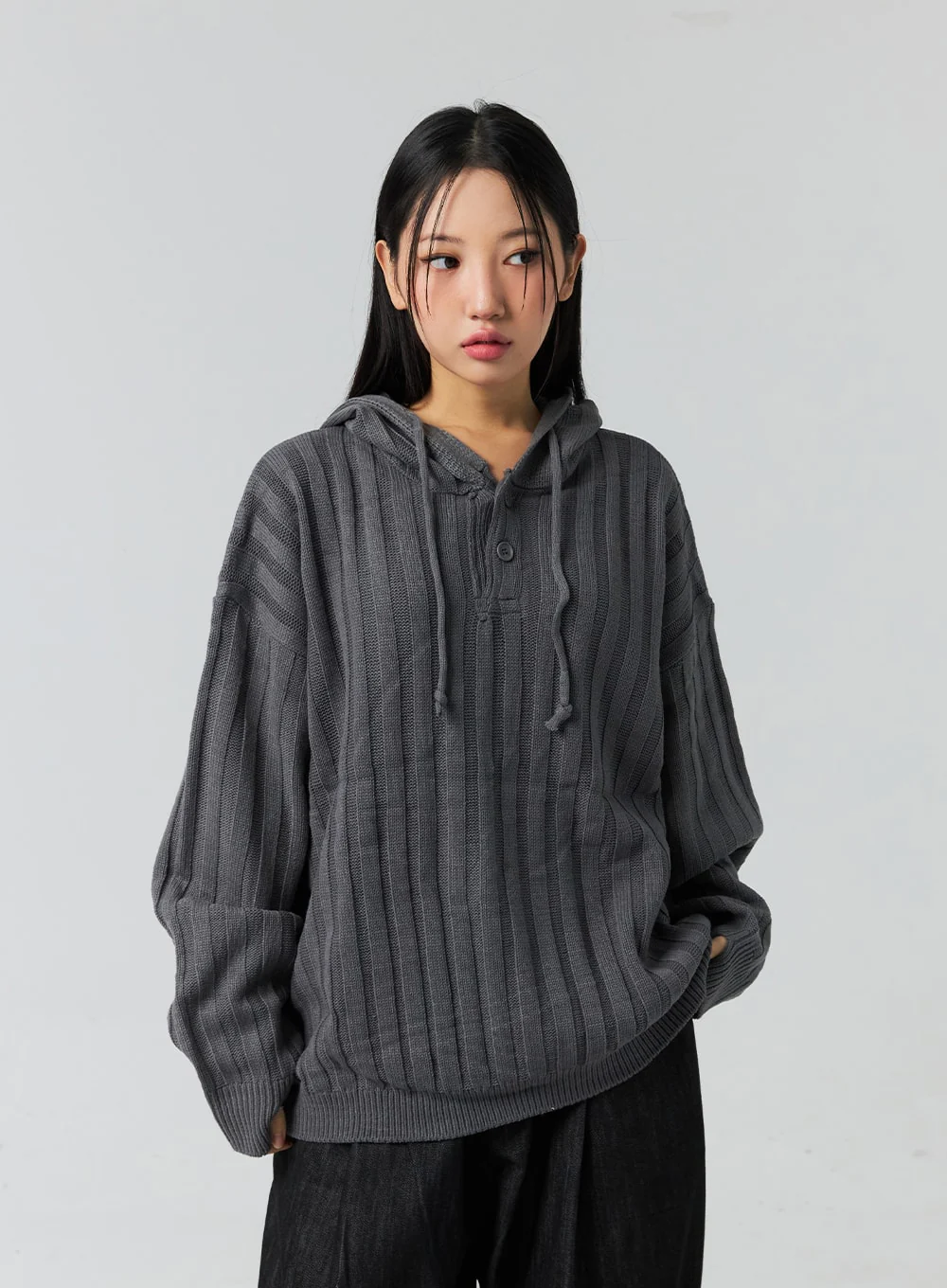 Buttoned Hooded Sweater CO323 - Image 8