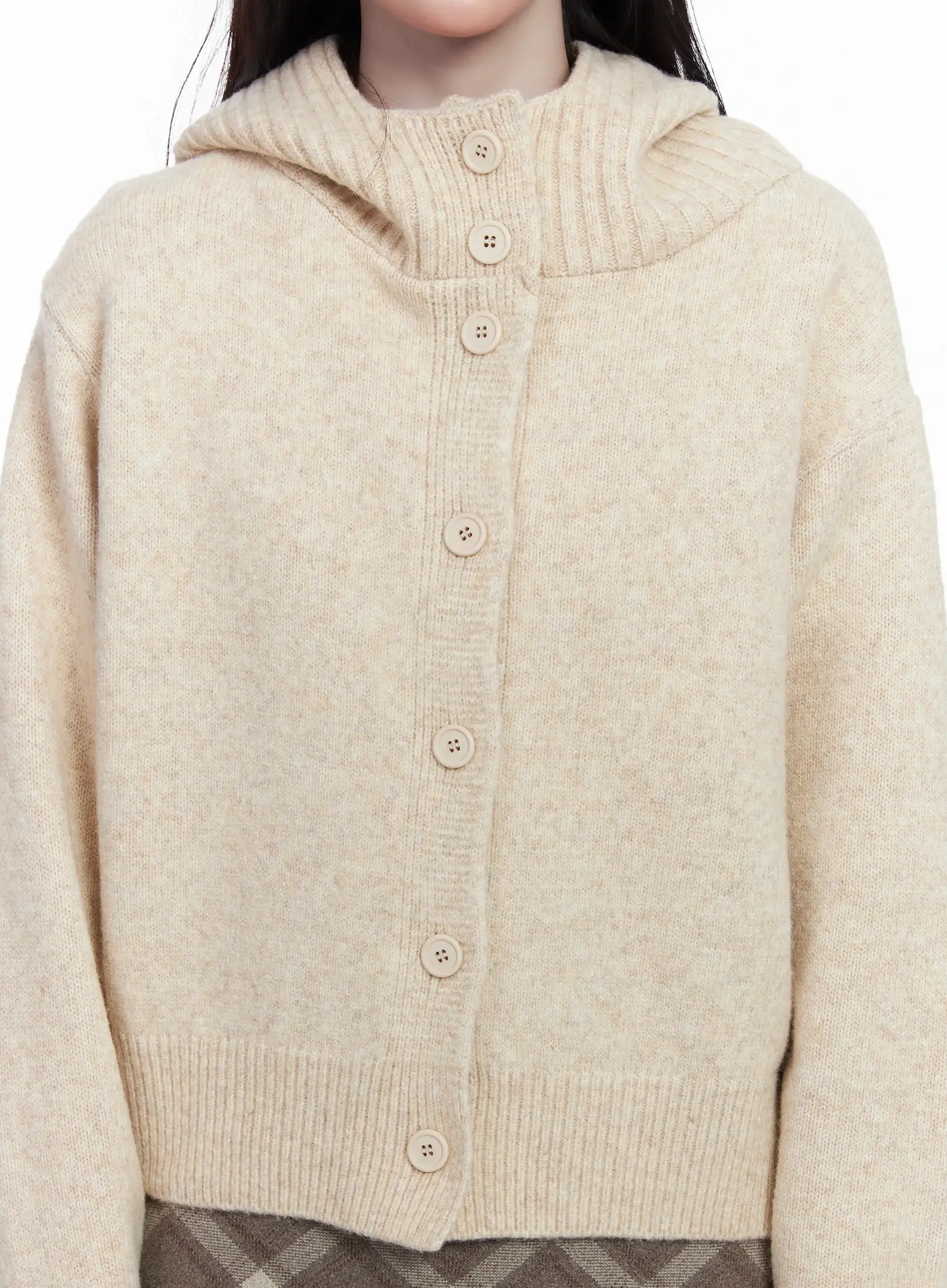 Buttoned Knit Hoodie IJ529 - Image 5