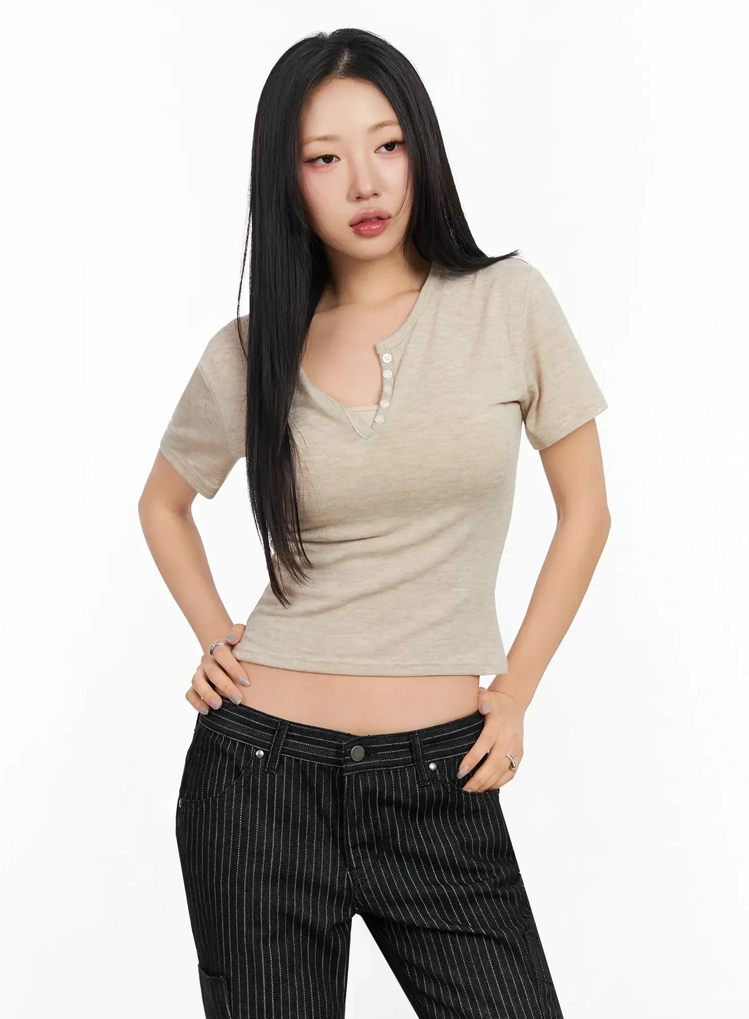 Buttoned Slim Fit T-Shirt CA513 - Image 15